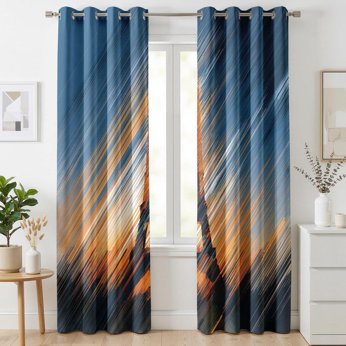 Mistwalk Abstract Eiffel Tower Curtains Blackout, 45 Inch Curtains for Bedroom & Living Room, Room Darkening Thermal Insulated Grommet Drapes, Modern Line Art Patterned Window Treatments