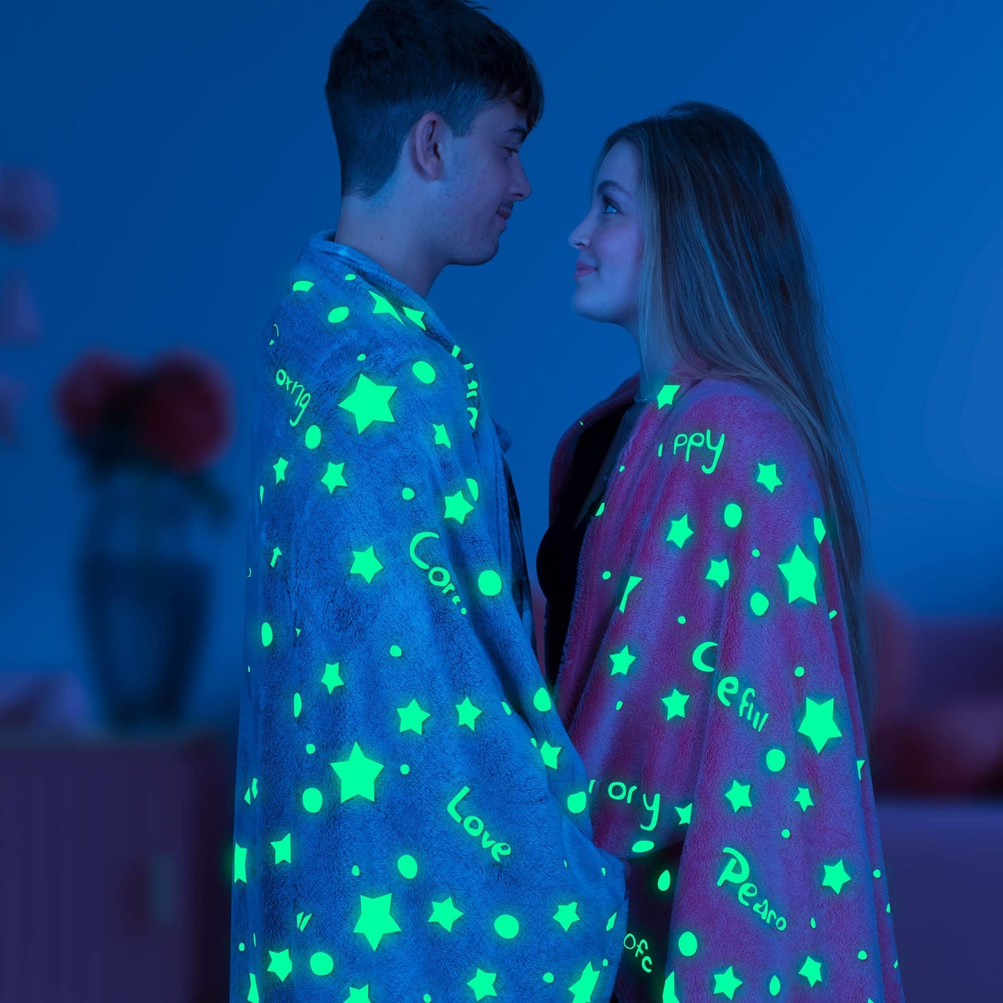 Glow in the Dark Throw Blanket, Super Soft Fuzzy Plush Fleece, Decorated with Stars and Words of Encouragement, Birthday Gift for Girls Kids Women Teens Grandkids Toddlers, Pink, 50" x 60"