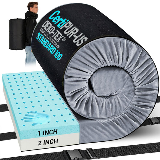 Memory Foam Camping Mattress,Ventilated Design High Density Breathable Waterproof Non-Slip Portable Sleeping Pad with Travel Bag for Car Tent Roll-Up Glamping Floor Bed for Guests Sleepover
