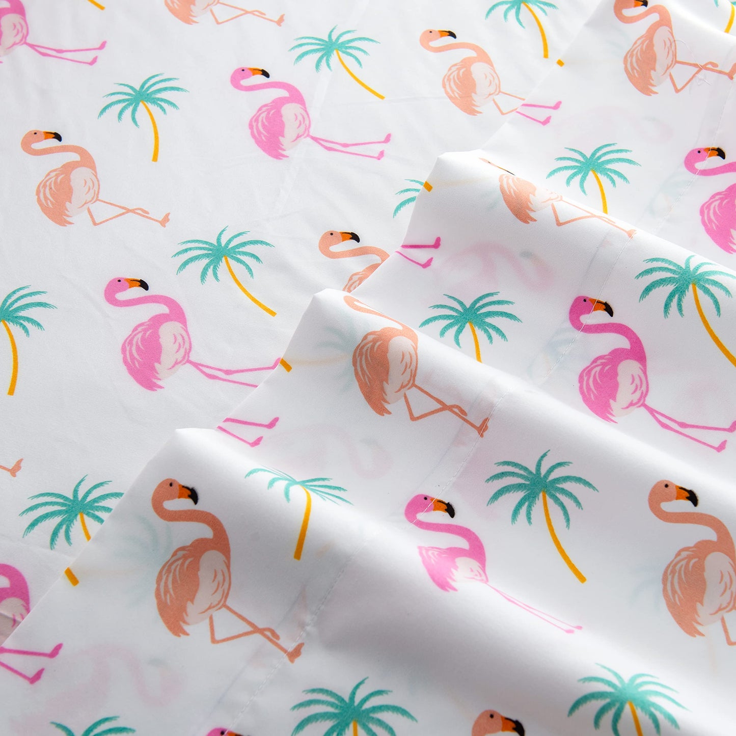Elegant Comfort Ultra-Soft Double Brushed 6-Piece Microfiber Sheet Set Beautiful Tropical Patterns, and Vibrant Solid Colors, Luxury, All-Season Bed Sheet Set - Flamingo, Queen