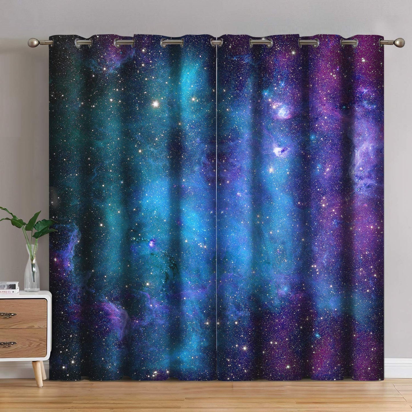 Jekeno Galaxy Blackout Curtains Outer Space Nebula Universe Starry Sky Stars Decor for Home Bedroom Living Room Grommet Window Drapes 2 Panel Set, 52"x84"
