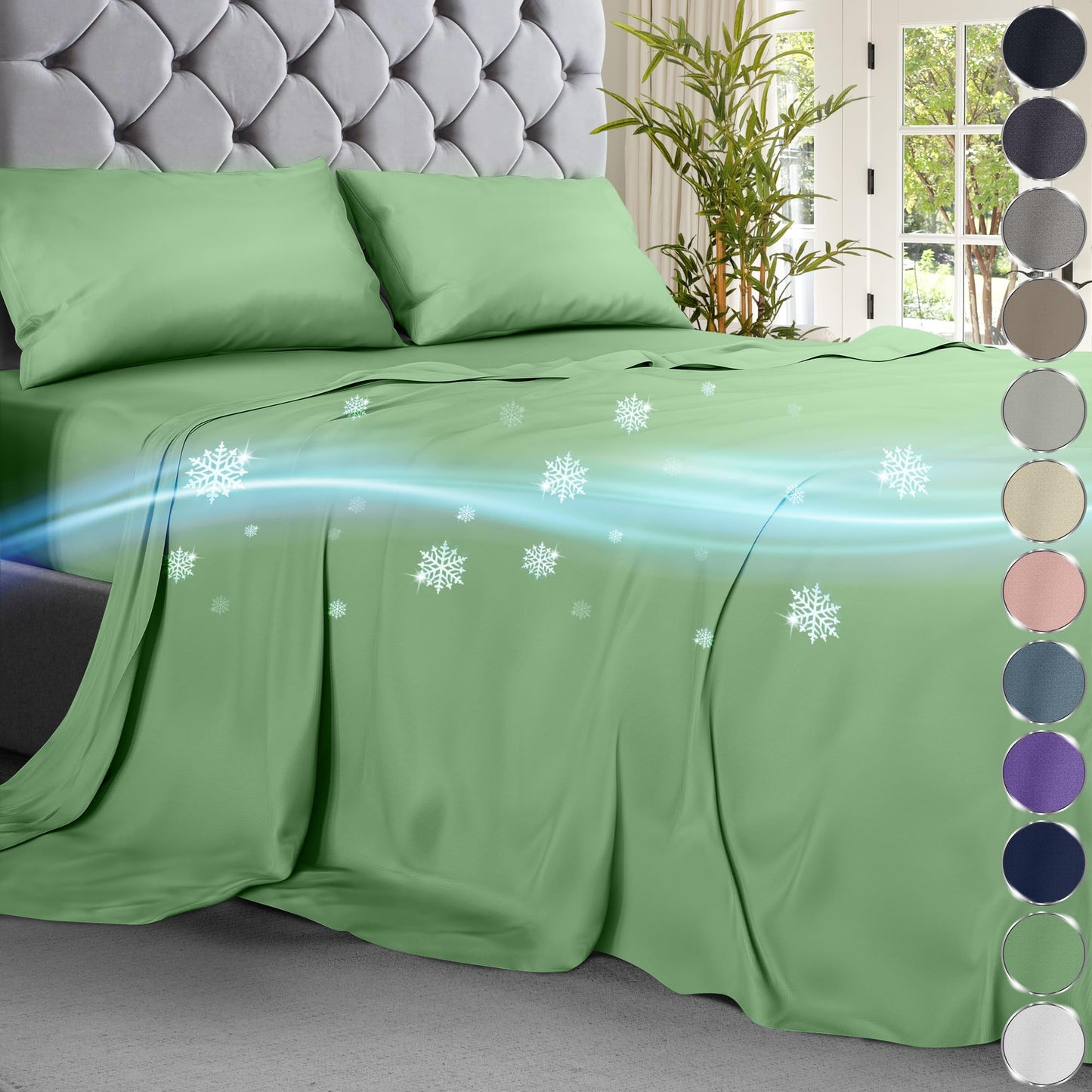 DECOLURE Cooling Sheets Full Set 4pcs - Luxurious & Ultra-Soft Full Size Cooling Sheets for Hot Sleepers - Comfortable Bamboo Viscose Microfiber Full Cooling Bed Sheets w/Deep Pockets (Sage Green)
