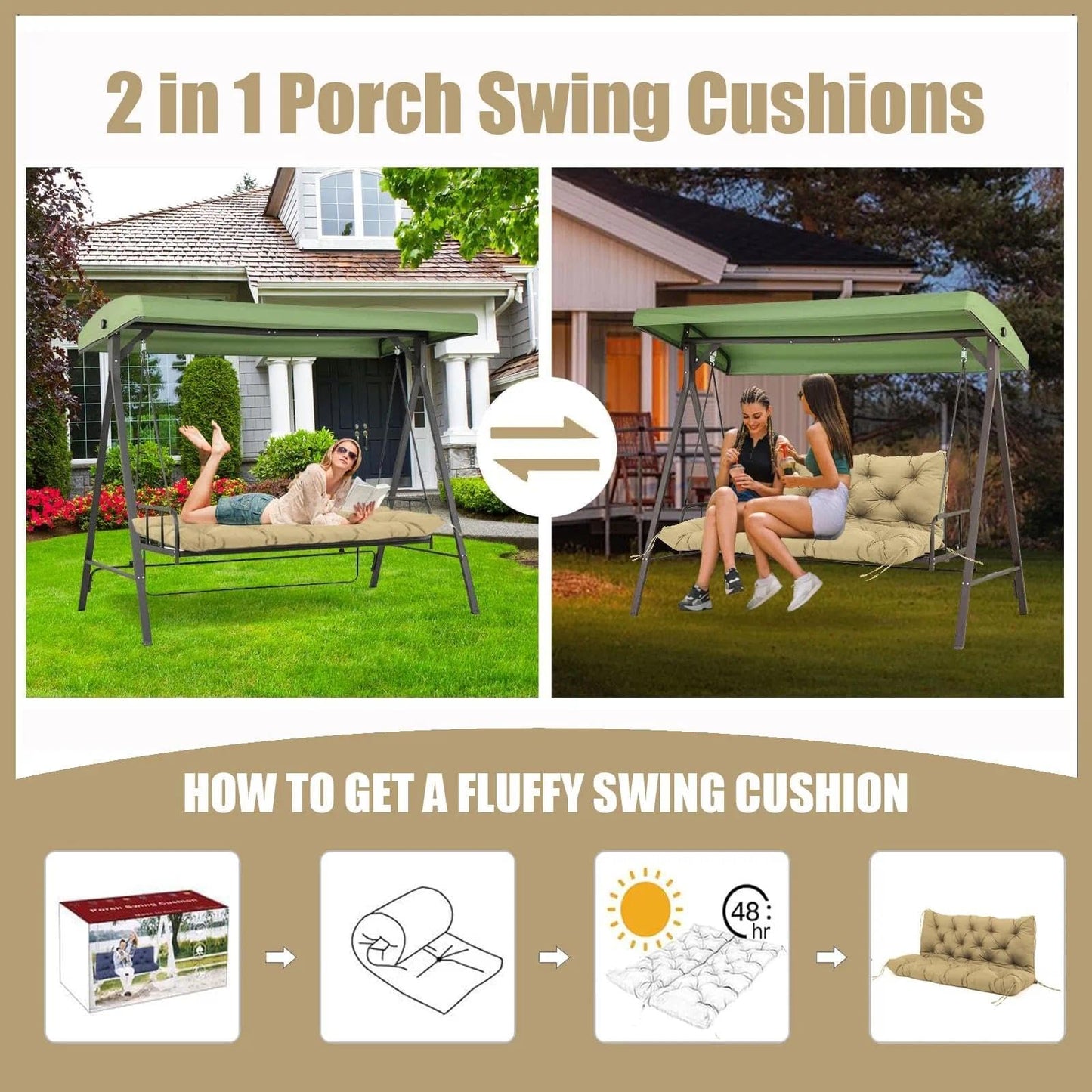 YIUPIERD Porch Swing Cushions Outdoor Swing Replacement Cushions 2-3 Seater Waterproof Thicken Backyard Swing Cushion with Backrest Replacement for Patio Garden Porch Furniture(Dark Gray 40×40 in)