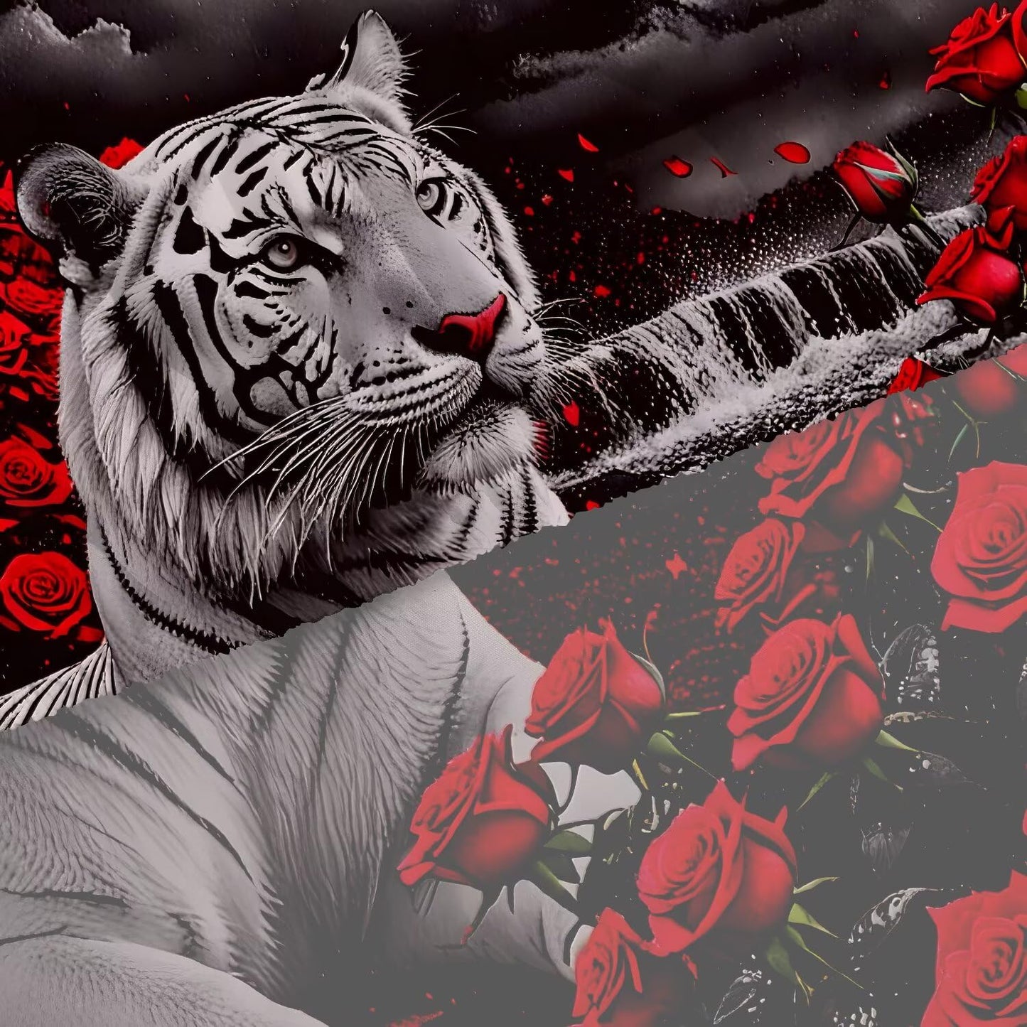 VTKON Rose Tiger Sheets Set Twin for Girls Boys Women and Men Red Black Animal Print Bedding Set 3D Tiger Bed Set with 1 Flat Sheet 1 Fitted Sheet and 1 Pillowcase