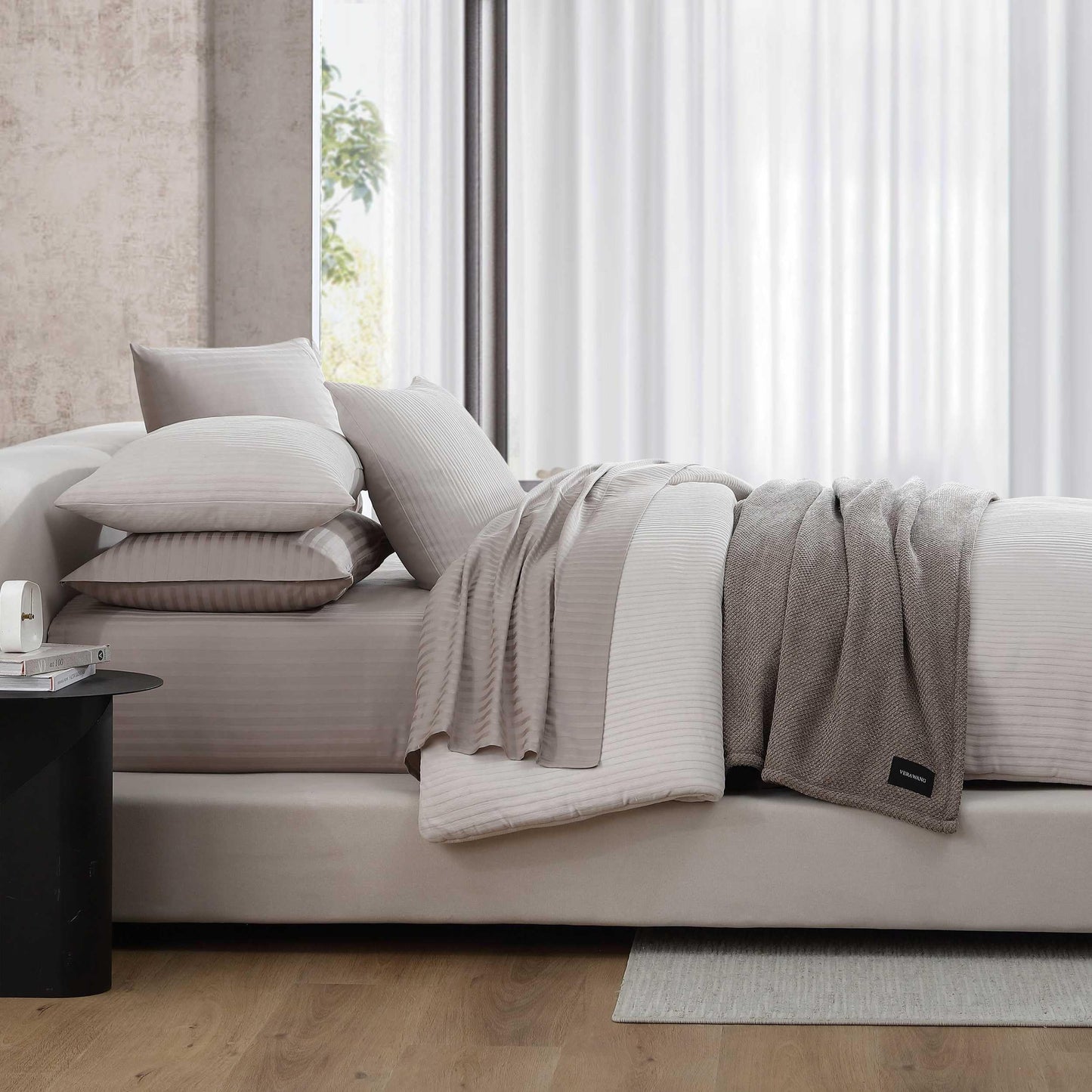 Vera Wang - King Size Sheets Set, Smooth & Crisp Cotton w/Textured Weave, Lightweight for Year Round Comfort- Bed Sheets with Matching Pillowcases & Fitted Sheet (Dobby Stripe Pink)