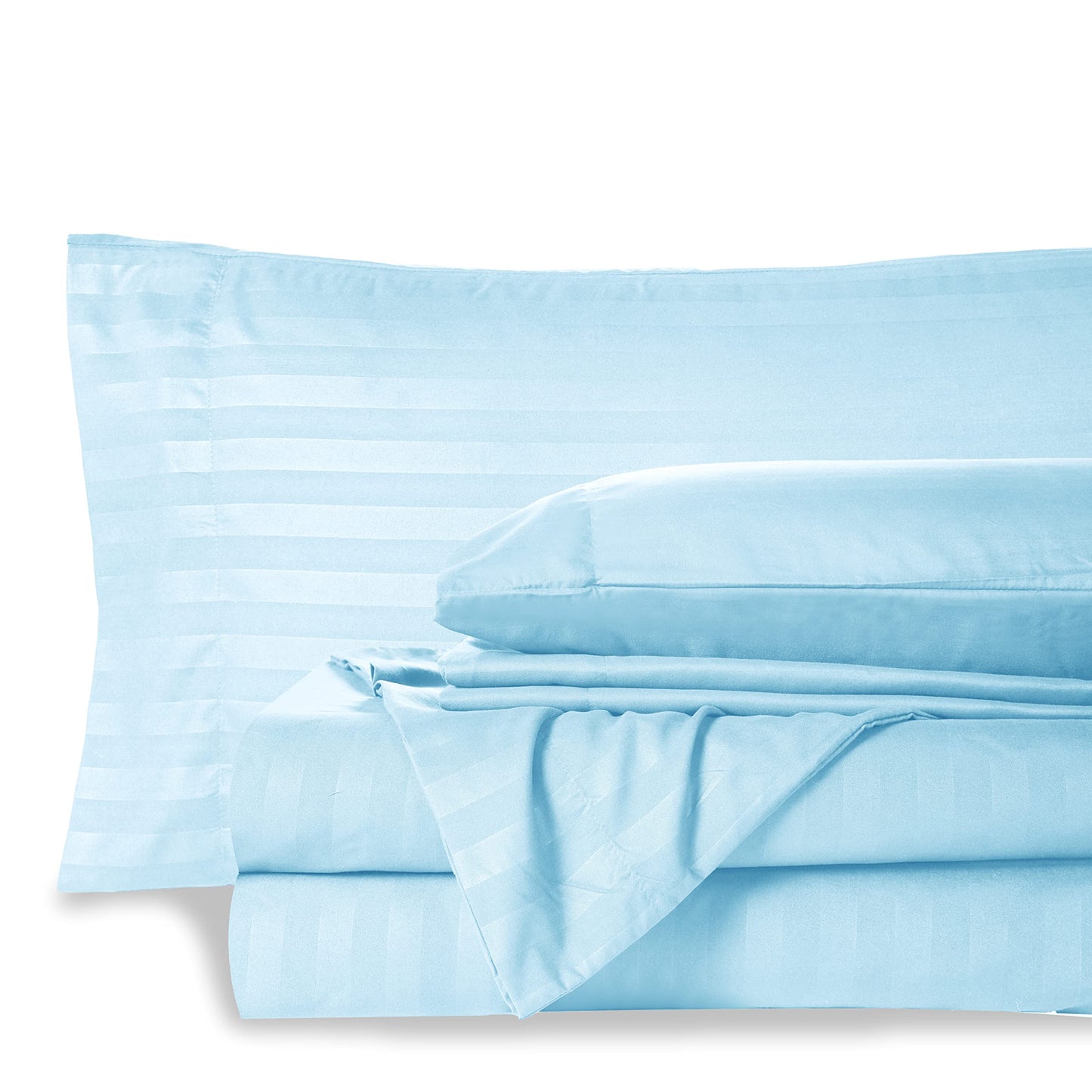 Mocassi Queen Stripe Sheet Set - Luxury Hotel 1800 Premier Bedding Sheets & Pillowcases - Ultra Soft Breathable & Cooling Bed Sheets - Wrinkle Resistant - 6 Piece Set - Queen, Aqua Blue
