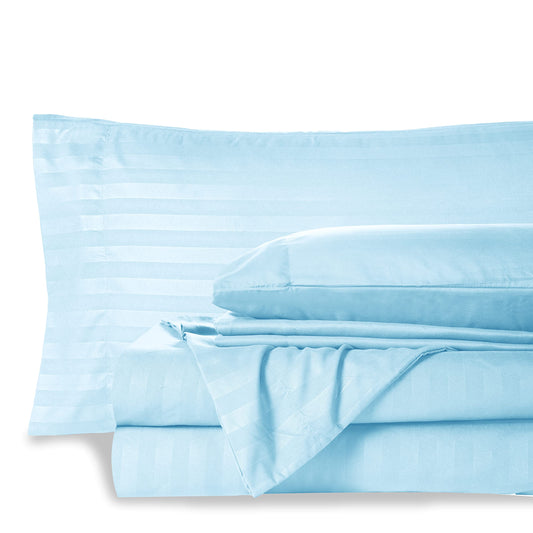 Mocassi Queen Stripe Sheet Set - Luxury Hotel 1800 Premier Bedding Sheets & Pillowcases - Ultra Soft Breathable & Cooling Bed Sheets - Wrinkle Resistant - 6 Piece Set - Queen, Aqua Blue