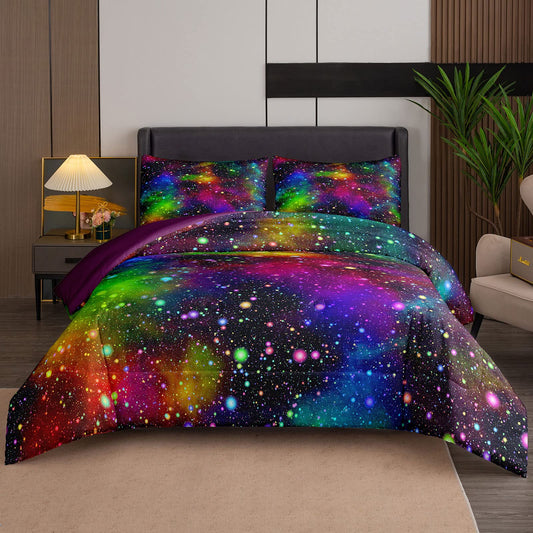 Tailor Shop Galaxy Comforter Set Colorful Outer Space Rainbow Bedding Set Twin for Girls Boys Kids Bedroom Decoration - Includes 1 Comforter 1 Pillowcase……