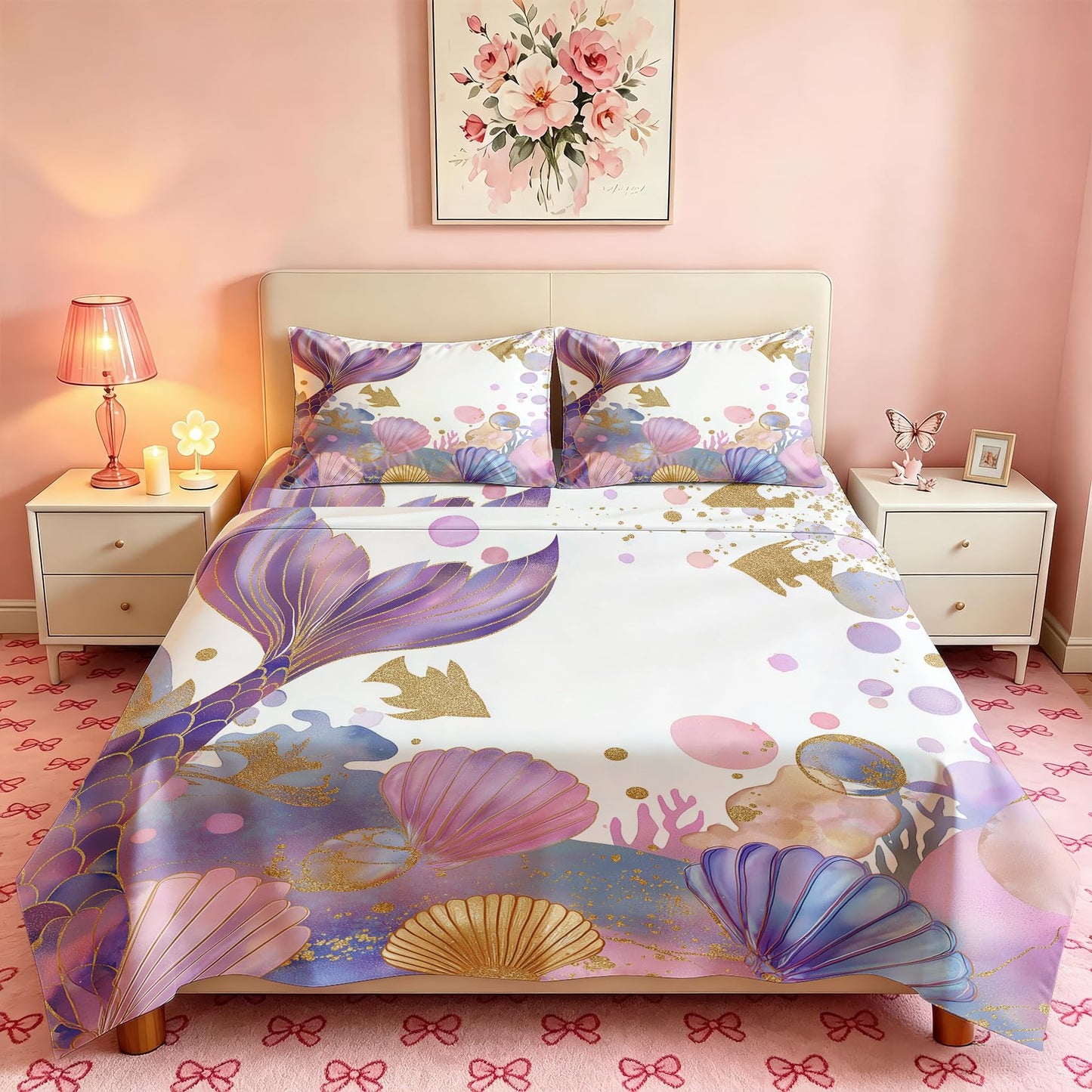 Mermaid Full Bedding Set Girls Underwater Sheet Sets