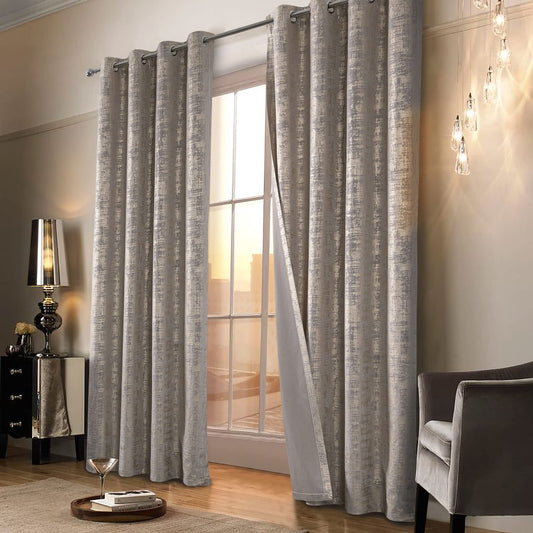 always4u Champagne Soft Velvet Curtains 84 Inch Length Luxury Bedroom Curtains Gold Foil Print Window Treatments for Living Room Bedroom Set of 2