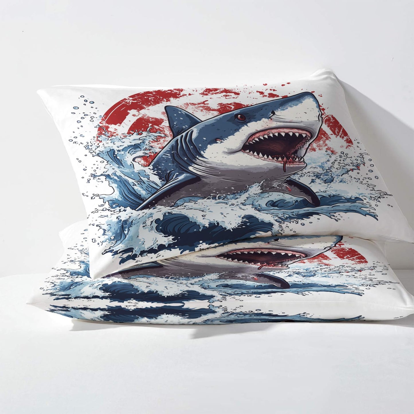 NOGAWA Shark Sheets Queen, Sea Life Bed Sheets, Deep Pocket & Soft Microfiber Bedding Sheets & Pillowcases 4 Piece - Fitted Sheet & Flat Sheet & 2 Pillow Cases