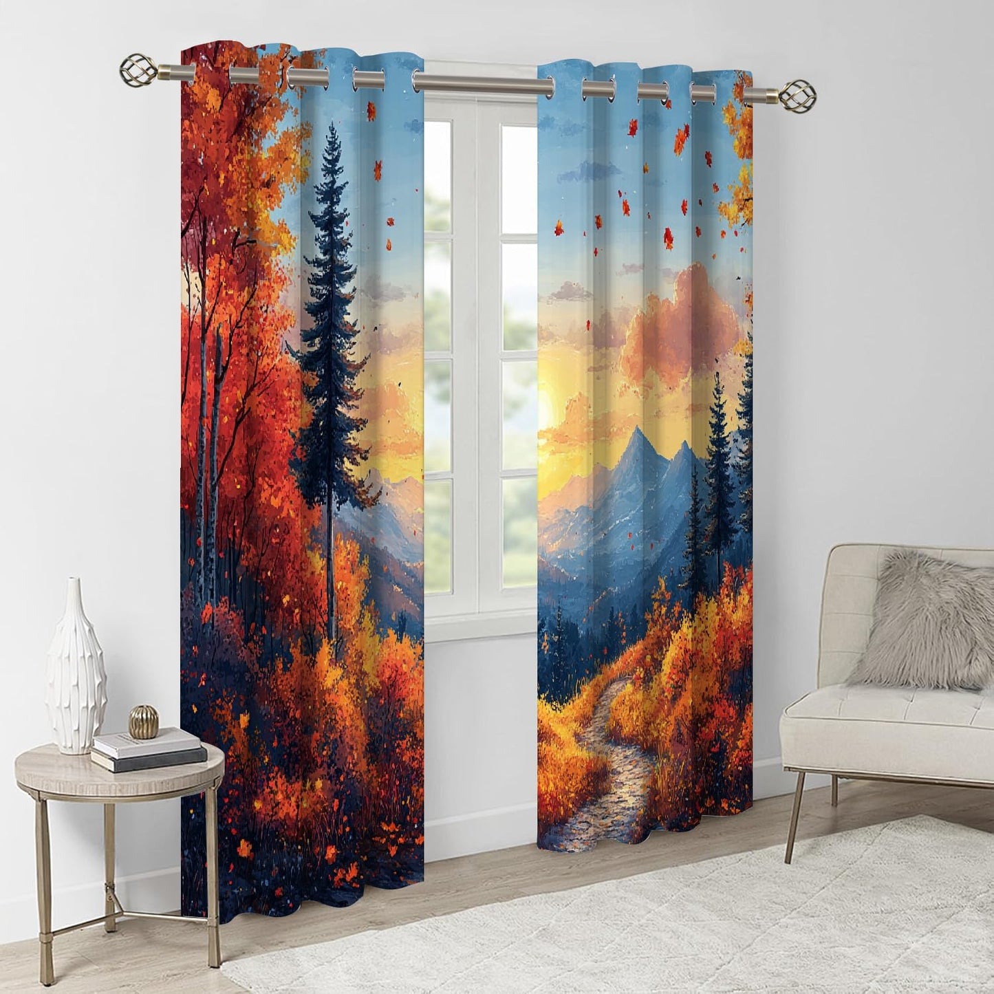 Towering Forest Trees 3D Pattern Curtains, Sunset Sky Scenery Blackout Curtains 2 Panels, Thermal Insulated Room Darkening Curtains for Living Room Bedroom Kitchen(42" W x 63 "L)