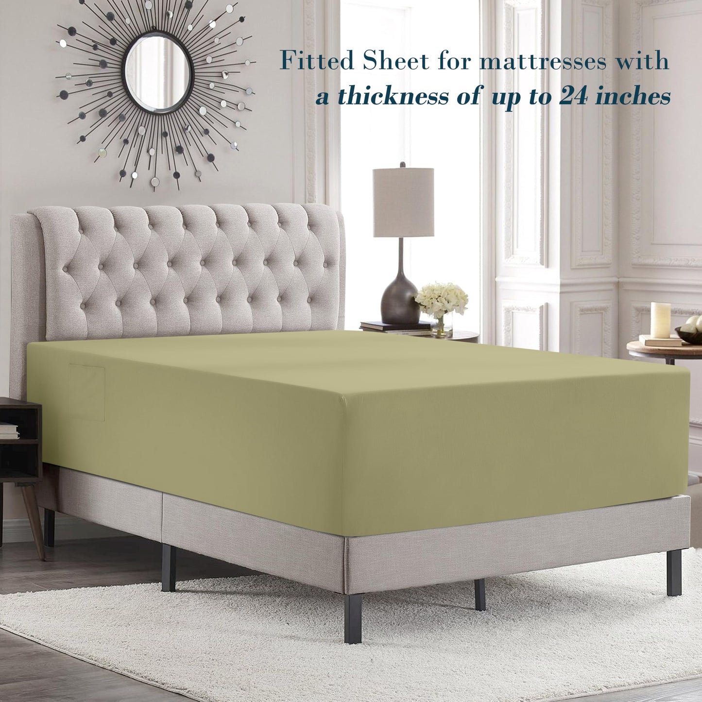 Mocassi Full Size 4-Piece Bed Sheet Set - 1800 Premium Hotel Quality Microfiber 18-24 Inches Extra Deep Pocket Fitted Sheet- Luxury Soft, Breathable, Wrinkle, and Fade Resistant, Sage Green
