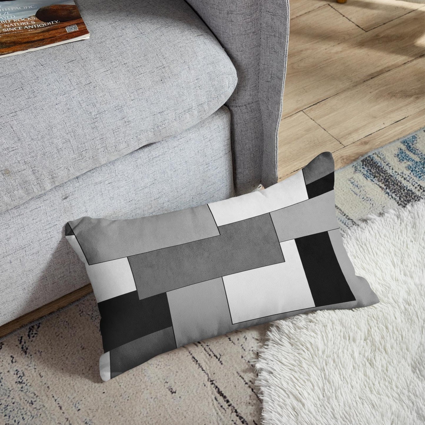 Emvency Set of 2 Grey Geometric Throw Pillow Cover Black Gray White Painting Abstract Checkered Design Decorative Pillow Case Modern Home Decor Standard Square 12x20 Inch Cushion Pillowcase