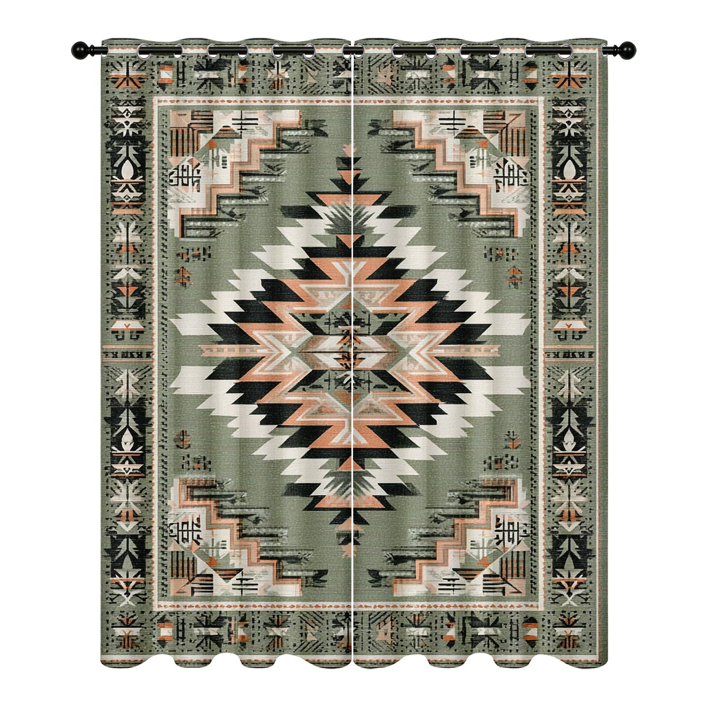 Aztec Patterned Curtains Blackout, Thermal Insulated Room Darkening Grommet Drapes for Kitchen, 45 Inch Curtains 2 Panel Set, Southwestern Green Aztec Tribal Navajo Window Treatments