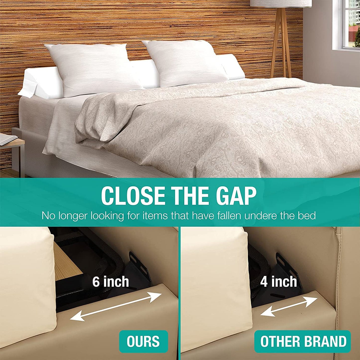 Vekkia King Bed Wedge Pillow for Headboard Gap/Bed Gap Filler/Mattress Wedge to Fill 0-6" Gap Between Headboard and Mattress (White 76"x10"x6")