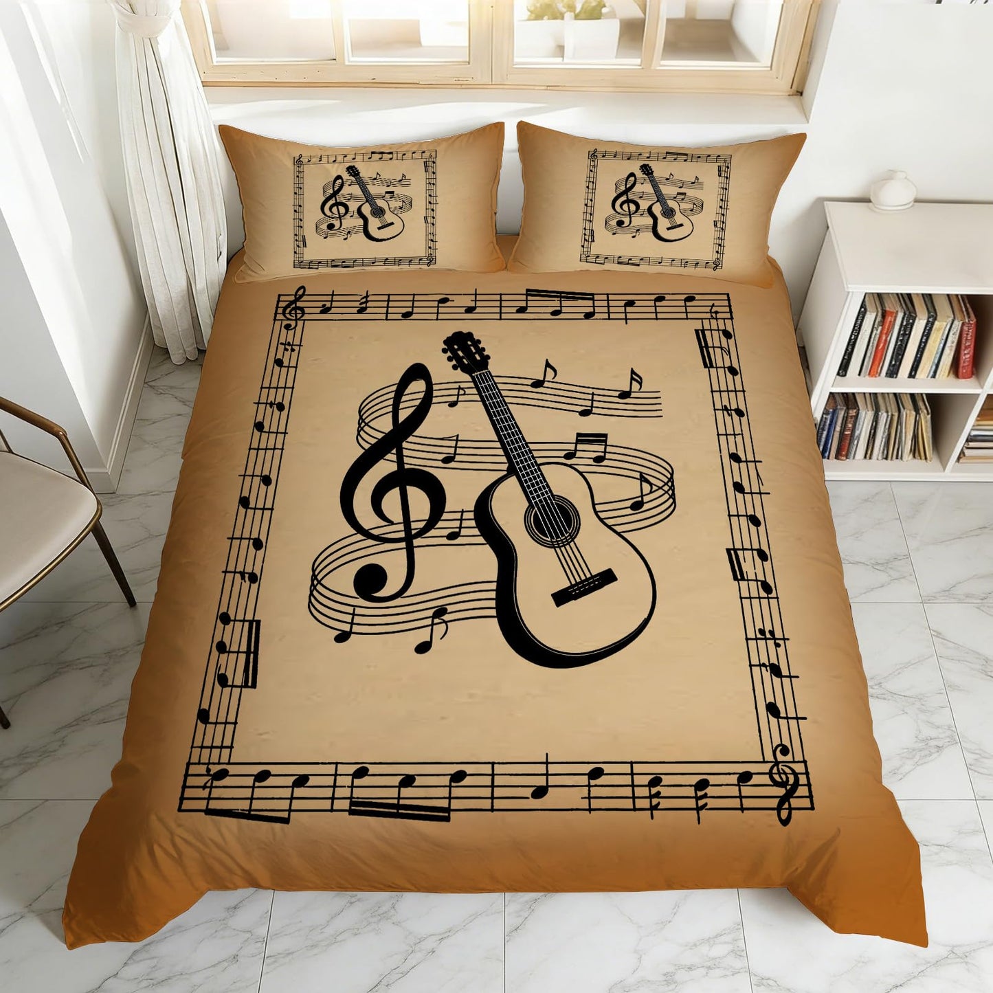 Custom Guitar Comforter Set, Personalized Guitar Music Bedding Set with Name Number Customized Quilt Cover with 2 Pillowcase for Twin Throw Full Size Bed Sets