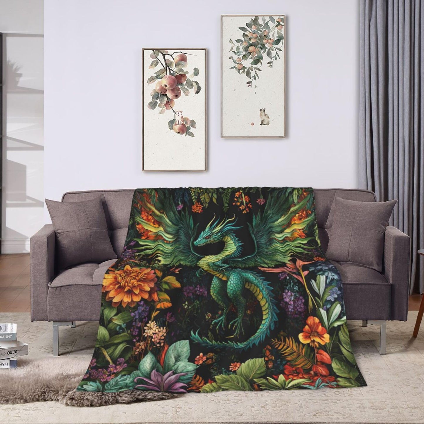 Dragon Blanket Dragon Decor Cozy Animal Throw Super Soft Plush Flannel Fleece Blanket Gift for Kids Adults Men Women Ultra Warm & Lightweight Flannel, 50"X40"