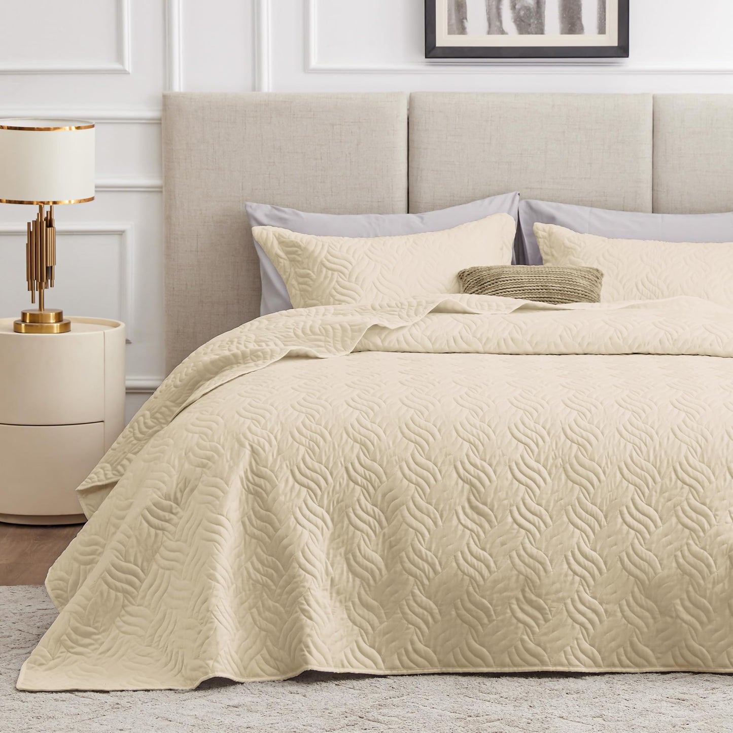 Love's cabin Twin Quilt Bedding Set Camel Bedspreads - Soft Bed Summer Lightweight Bedspread Comforter - Wave Pattern Bedding Coverlet for All Season - 2 Pieces (1 Quilt, 1 Pillow Sham)