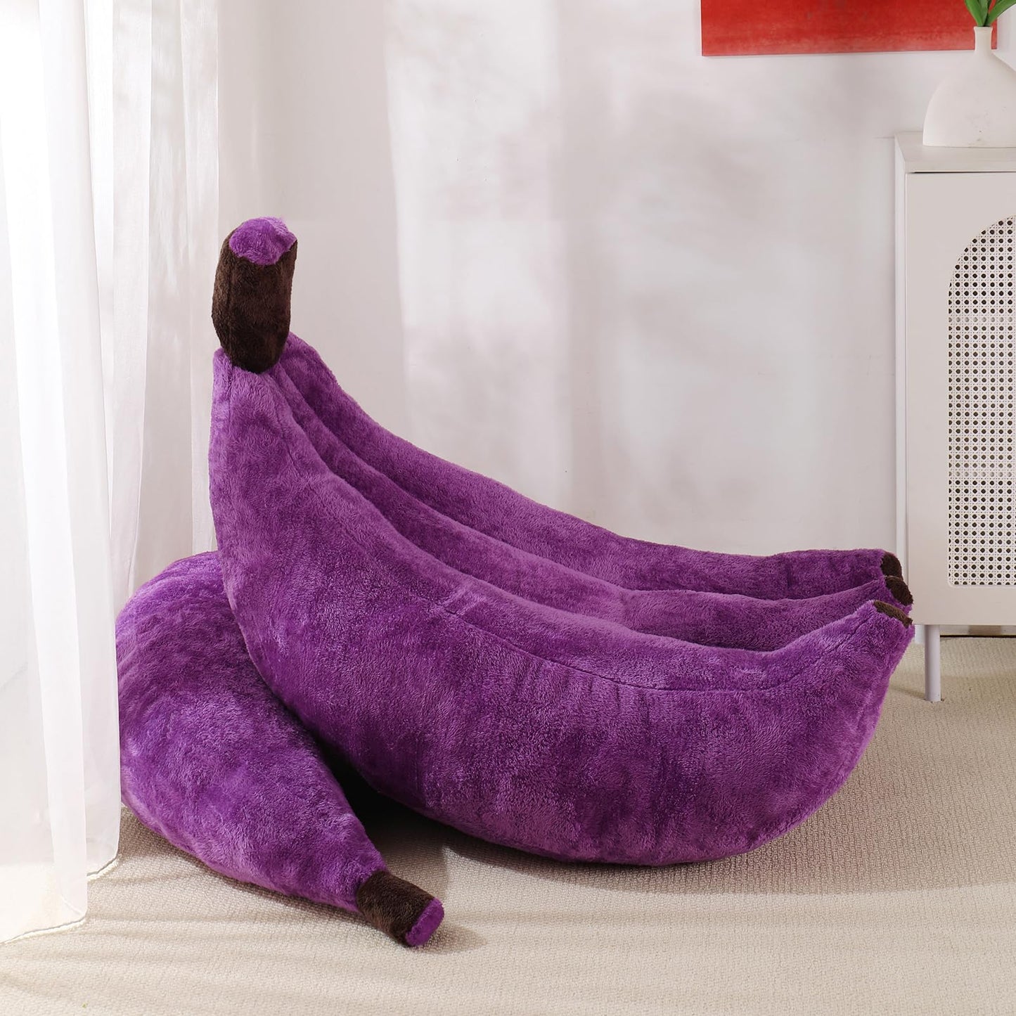 IEVENW Banana Bean Bag Chair with Ottoman, Floor Sofa Bed with Footrest, Comfy Convertible Lounger for Teens & Adults, Plush Couch for Bedroom, Living Room or Dorm, M-Violet