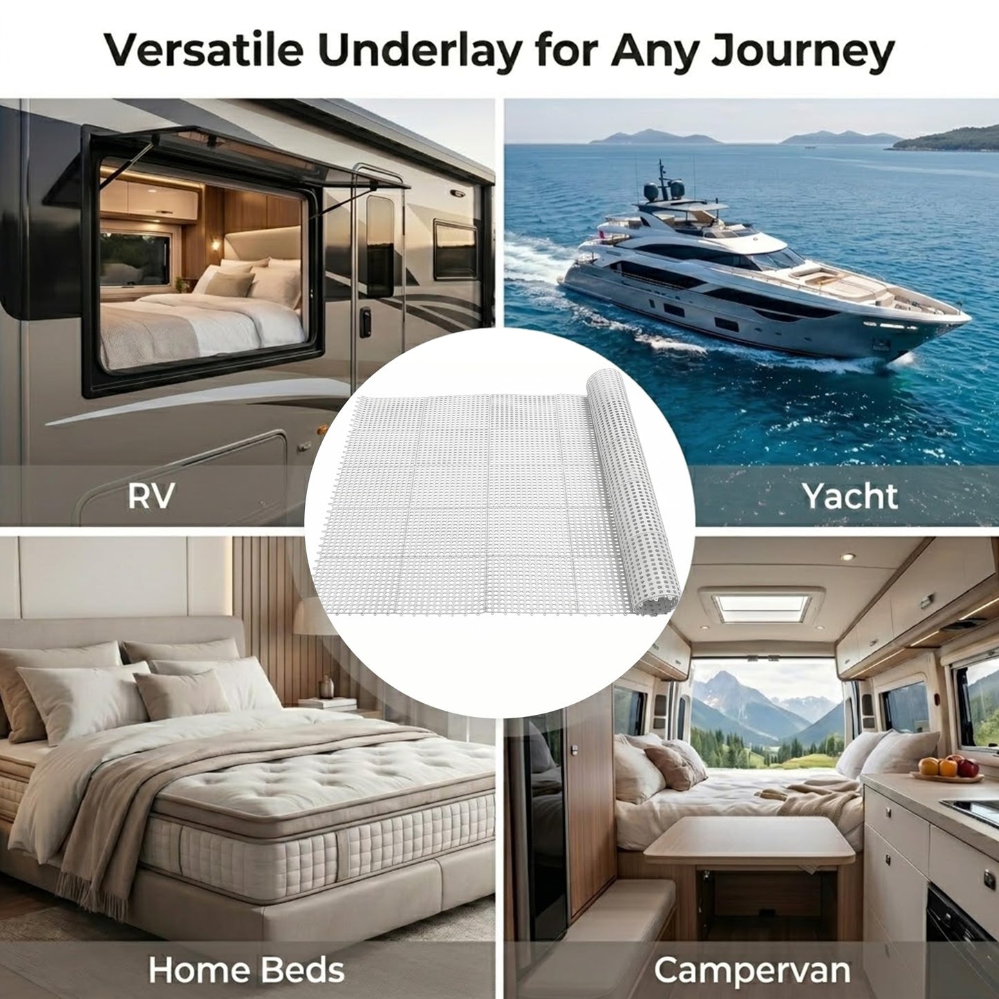 83" L x 59" Inch Plastic Ventilated Mattress Underlay Pad for RV Boat Camper Interlocking Modular Design, Breathable Mesh RV Under Mattress Ventilation Air-Flow (White)
