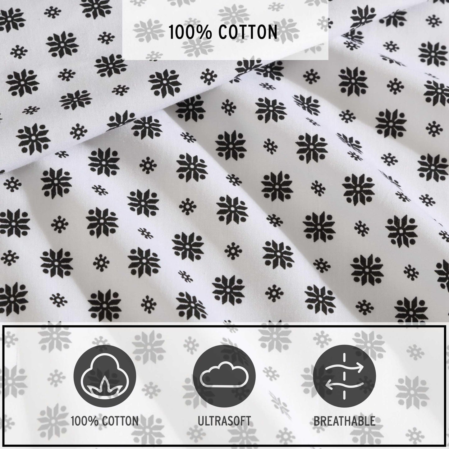 Eddie Bauer - Twin Sheet Set, Premium Cotton Percale Bedding Set, Super Soft Home Decor, Oeko-Tex Certified (Fairisle Sprinkle Black, Twin)