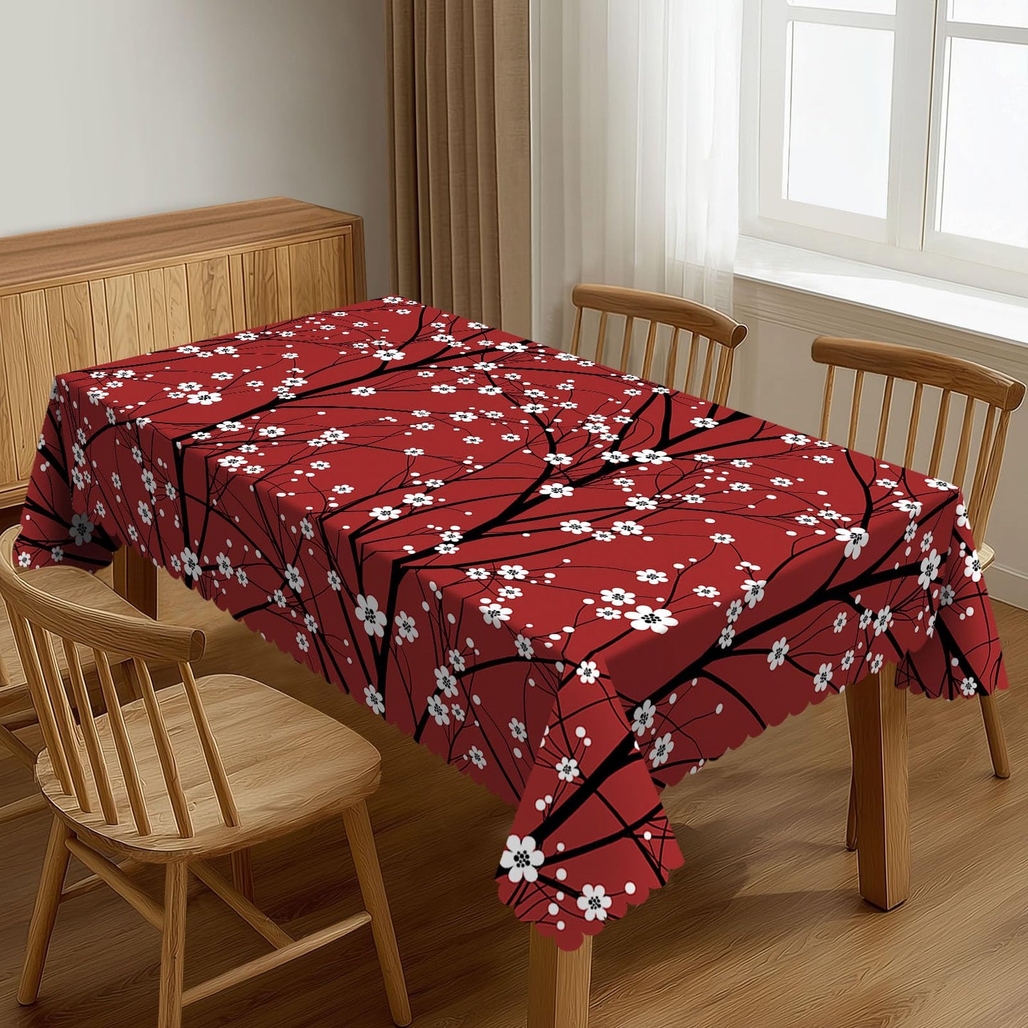 XIOURERY Cherry Tree Floral Table Cloths Decorative for Dining Room, Japanese Flower Washable Tablecloth for Home, Restaurant, Outdoor Party Table Cover 54x72 Inch