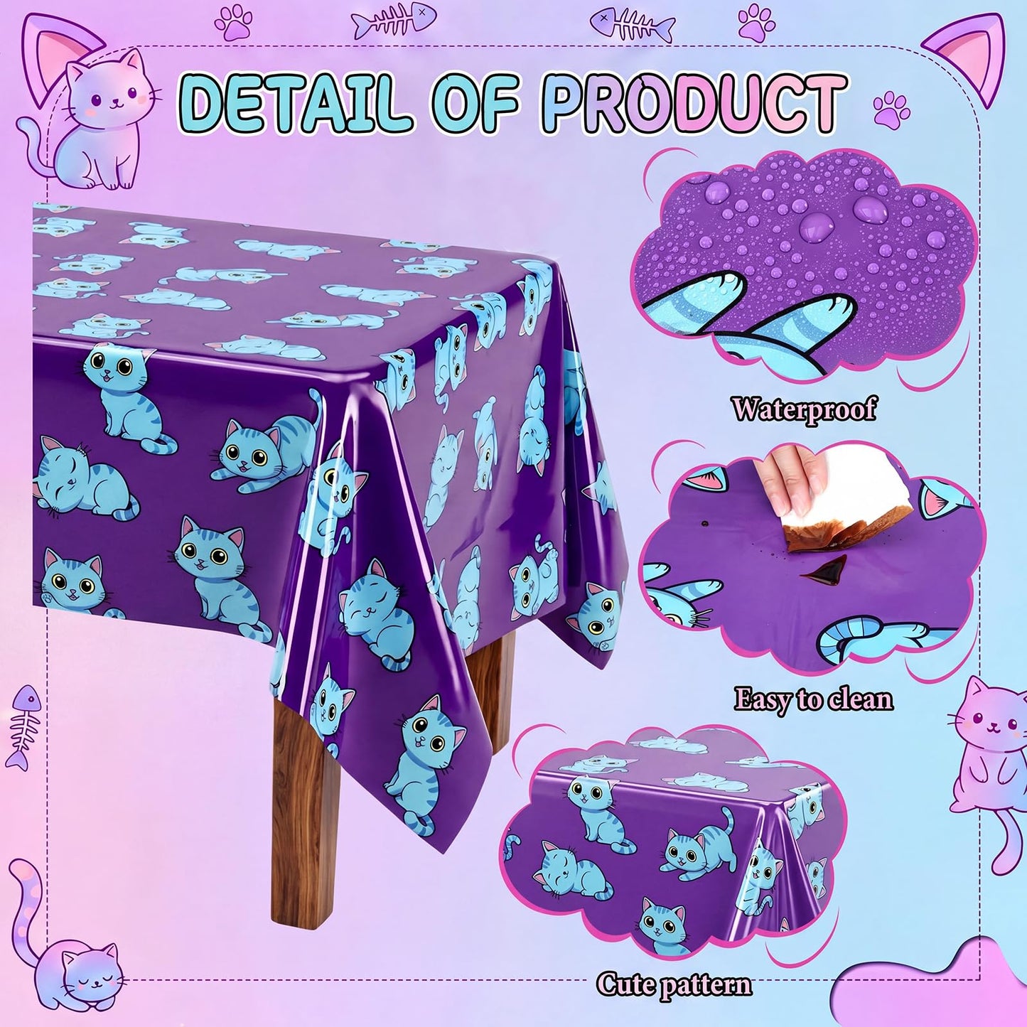 Breling 2 Pcs Blue Cat Kpop Birthday Decoration Tablecloths 54 x 108in Blue Cat Plastic Table Cover Disposable Kpop Theme Tablecloth Party Table Cover Korean Idol Movie Decor for Bachelorette Birthday