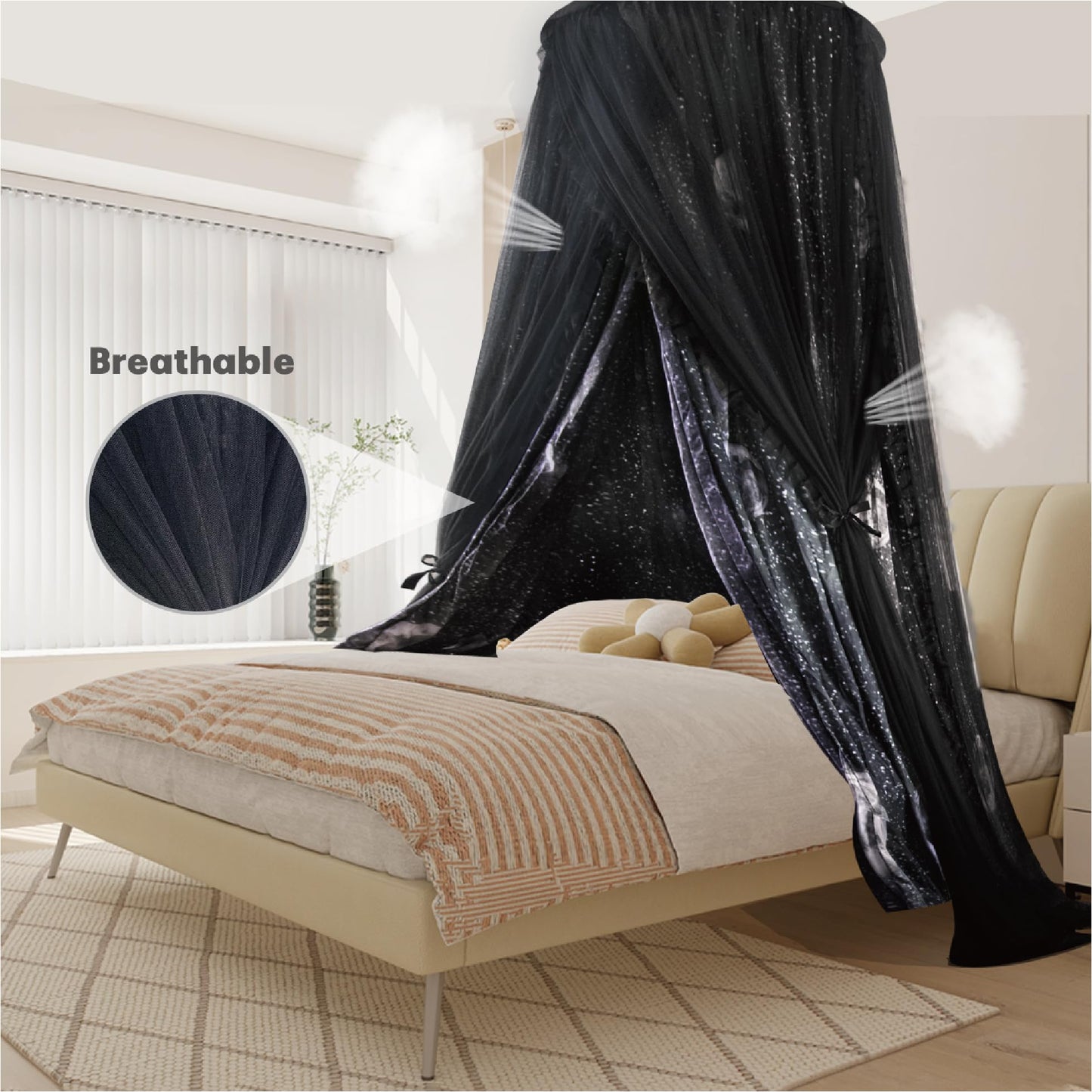 ZXPLO 32"x 106" Bed Canopy for Girls & Adults, Double Layer Princess Round Dome Bed Curtain Canopy Drapes, Dreamy Mosquito Net Reading Nook, Bedroom Decoration (Moon)