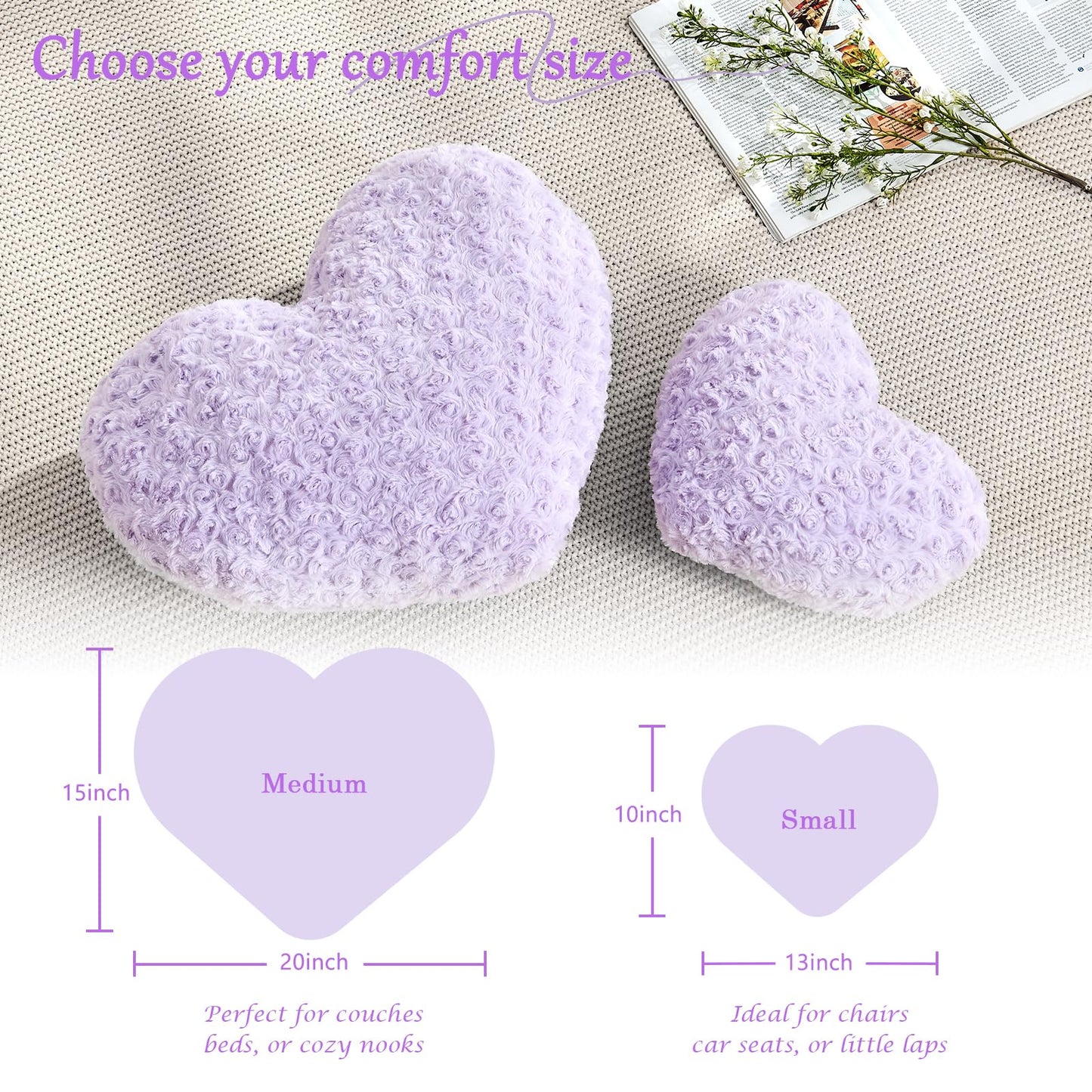 IREMATE Heart Pillow Purple Throw Pillows, Soft Fluffy Decorative Pillows for Bed Couch Chair, Cute Heart Shaped Room Decor Gifts for Valentine Anniversary Birthday Mothers Christmas (Small, 13"x10")
