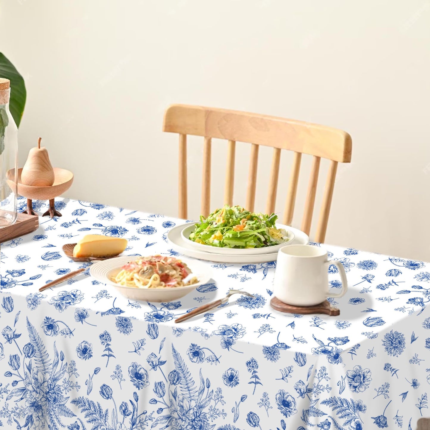 CC HOME 1Pc Vintage Blue Flowers Party Plastic Tablecloth 54 x 87 Inch Long Table Cover, Spring Fresh Floral Party Tablecover for Blue Flowers Kids Baby Shower Birthday Dinner Picnic Kitchen Event