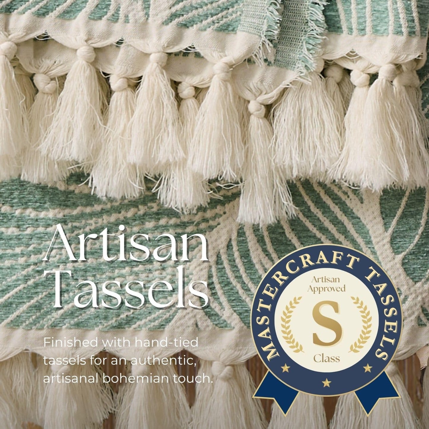 DOWN HOME Chenille Cotton Throw Blanket for Couch, Lightweight Boho Blanket for Bed Sofa Chair Living Room Outdoor Soft Woven Decorative Blanket with Tassel Gift Green Leaves 55"x60"