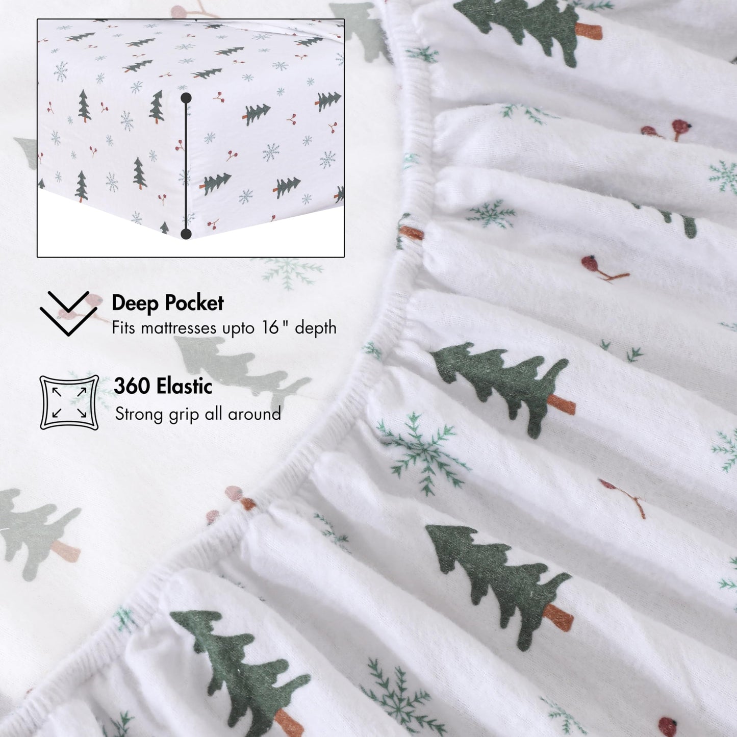 RUVANTI Flannel Sheets Queen Size - 100% Cotton Double Brushed Bed Sheets, Deep Pockets 16 Inches Queen Sheet Set, All Seasons Breathable & Extra Soft - Warm & Cozy, 4 Piece, Berry & Pine