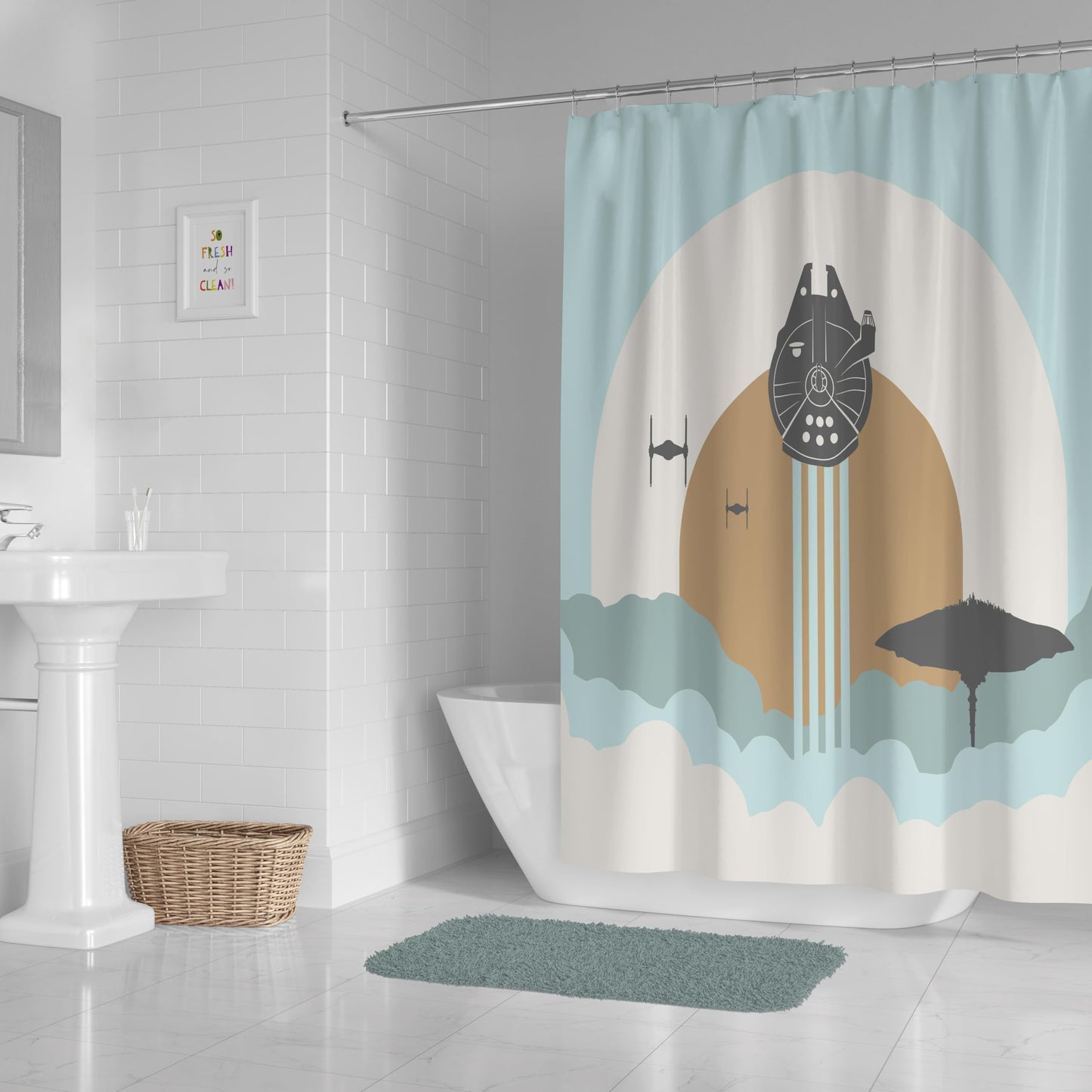 Jay Franco Star Wars Shower Curtain - Licensed Bathroom Décor for Kids or Teens with Millennium Falcon - 70 x 72 Inch Washable Fabric Curtain