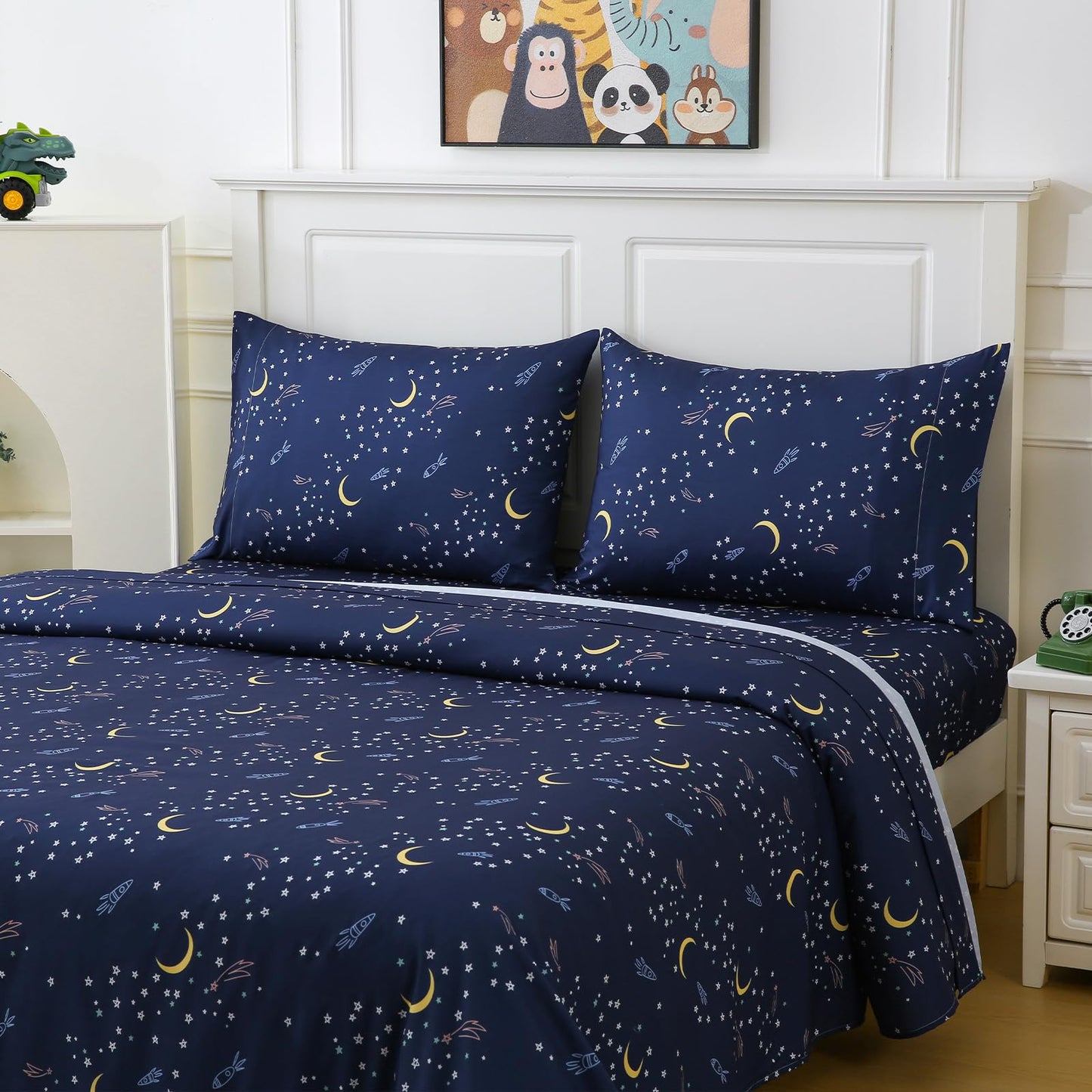 MCO Twin Sheets Set Kids, Soft Microfiber Bed Sheet Set for Boy Girls, 3 Pieces Breathable Twin Sheets Starry Sky