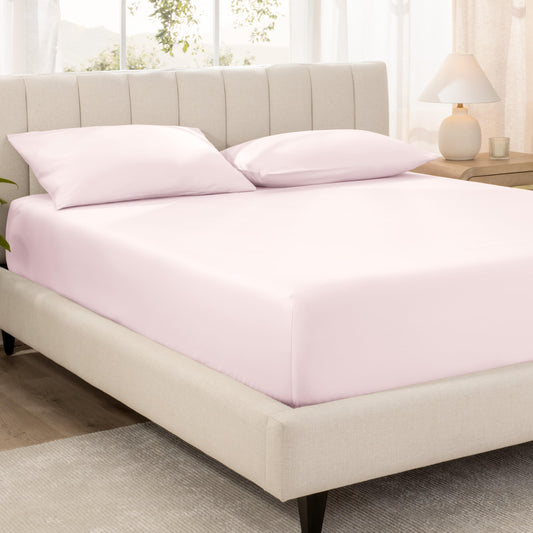 Bare Home 100% Organic Cotton Sateen Fitted Sheet - 400 Thread Count - Smooth Sateen Weave - Breathable & Cooling - Hotel Luxury - Durable Fitted Sheet - Deep Pocket (King, Dusty Pink)