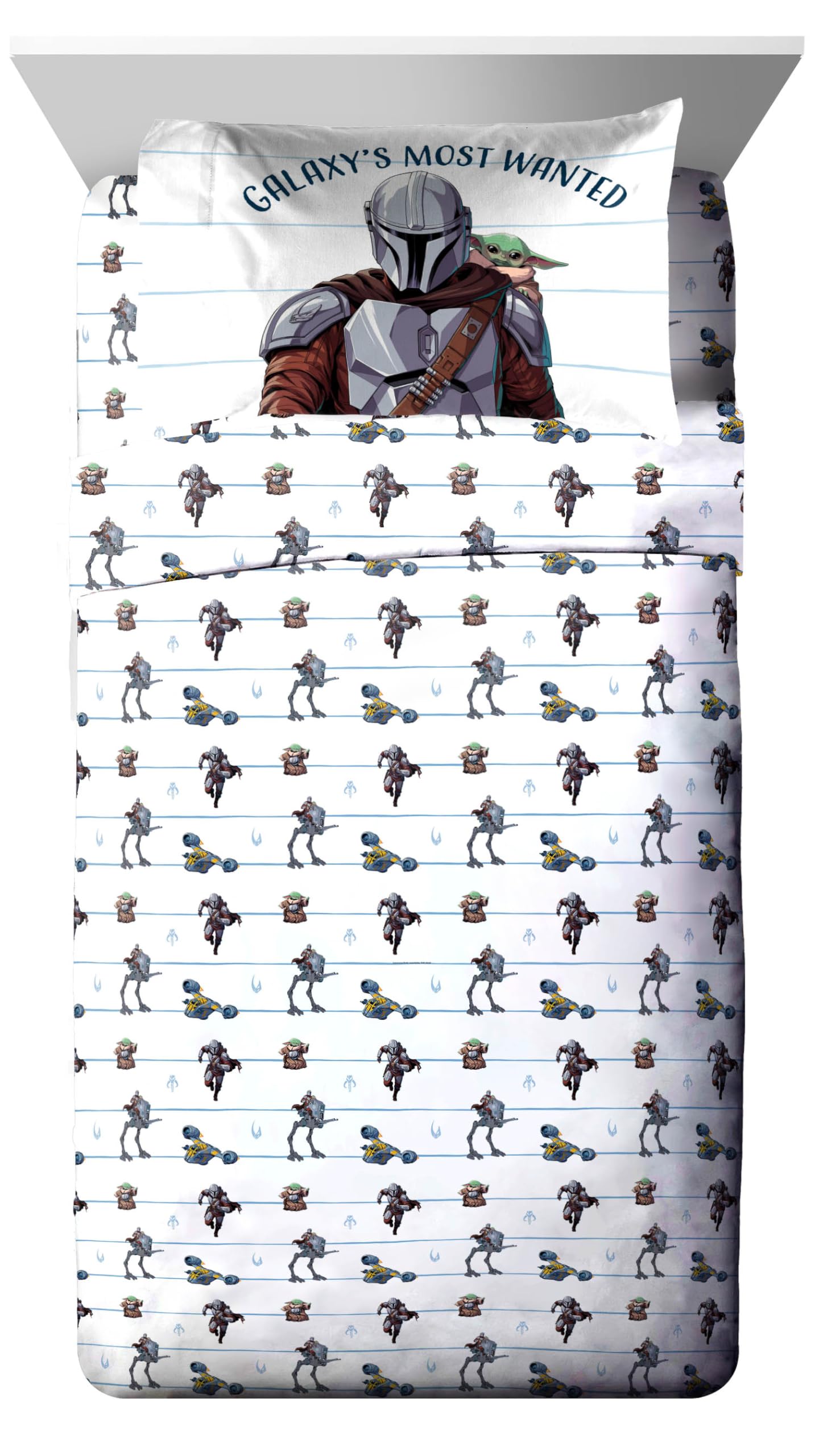 Jay Franco Kids Bed Set, Blue, The Mandalorian, 5 Piece Twin