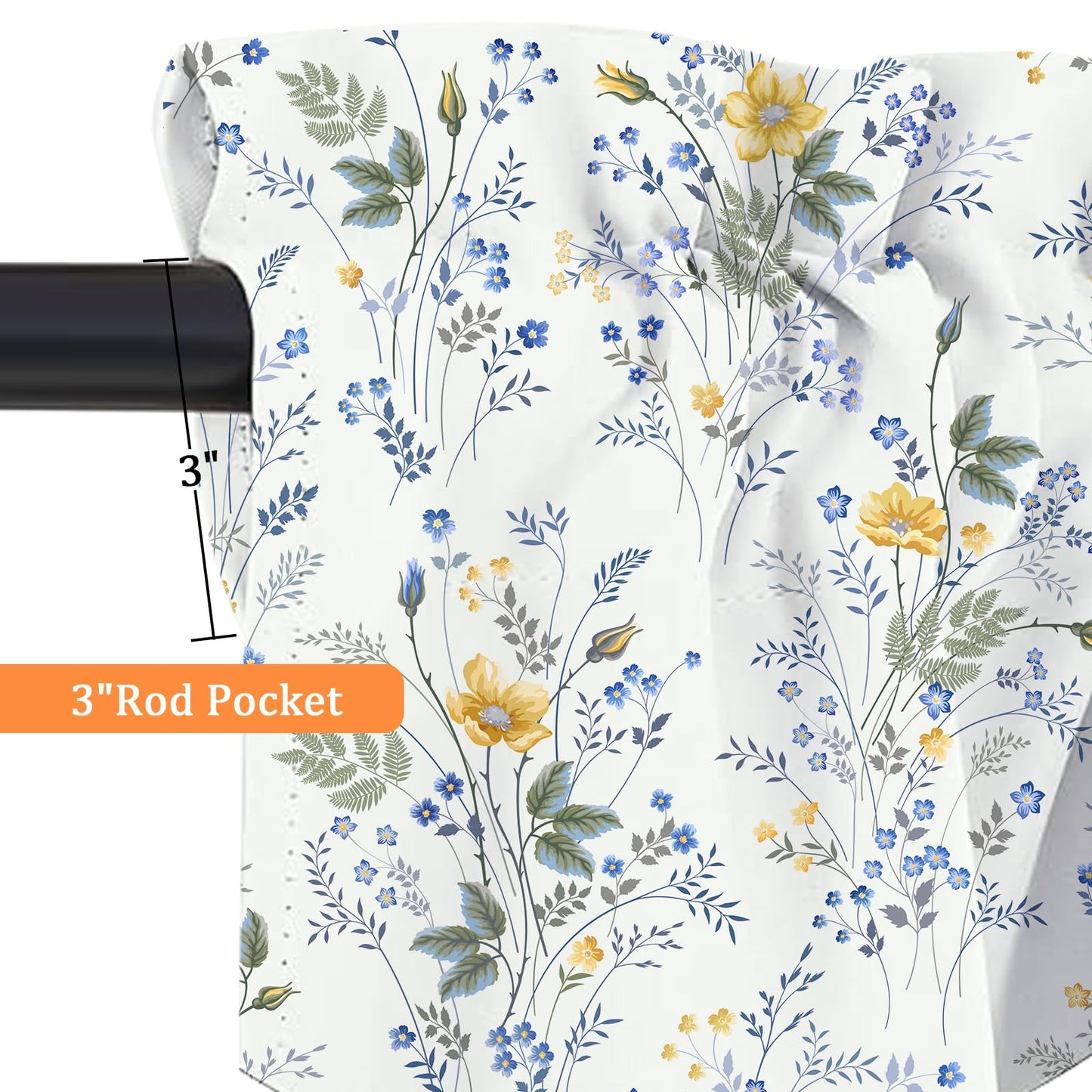 CAPSCEOLL Swag Valances Curtains Floral Leaves Rod Pocket Window Curtains for Kitchen & Bathroom, Farmhouse Decor - 2 Panels 29x36 Inches