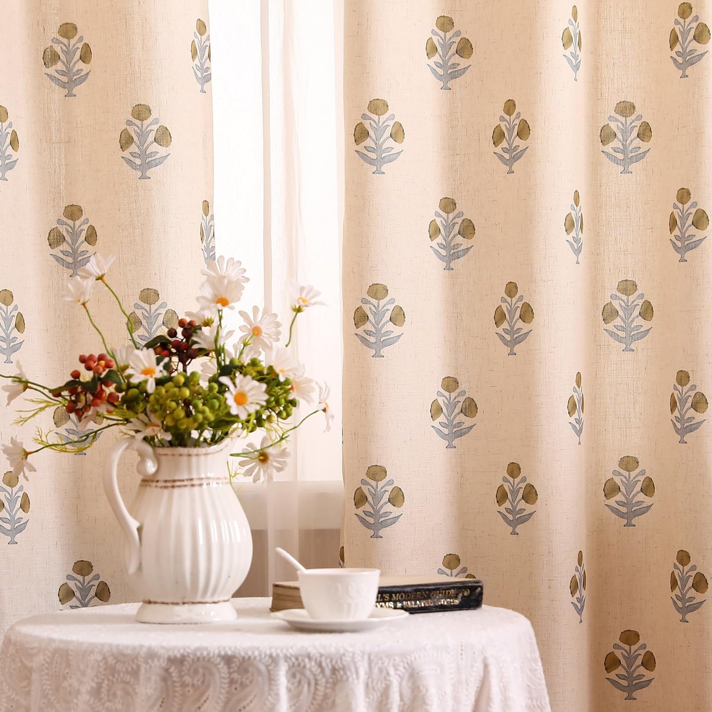 patdrea Designer French Linen Curtains Set of 2 Panels,53"x63"-Istana