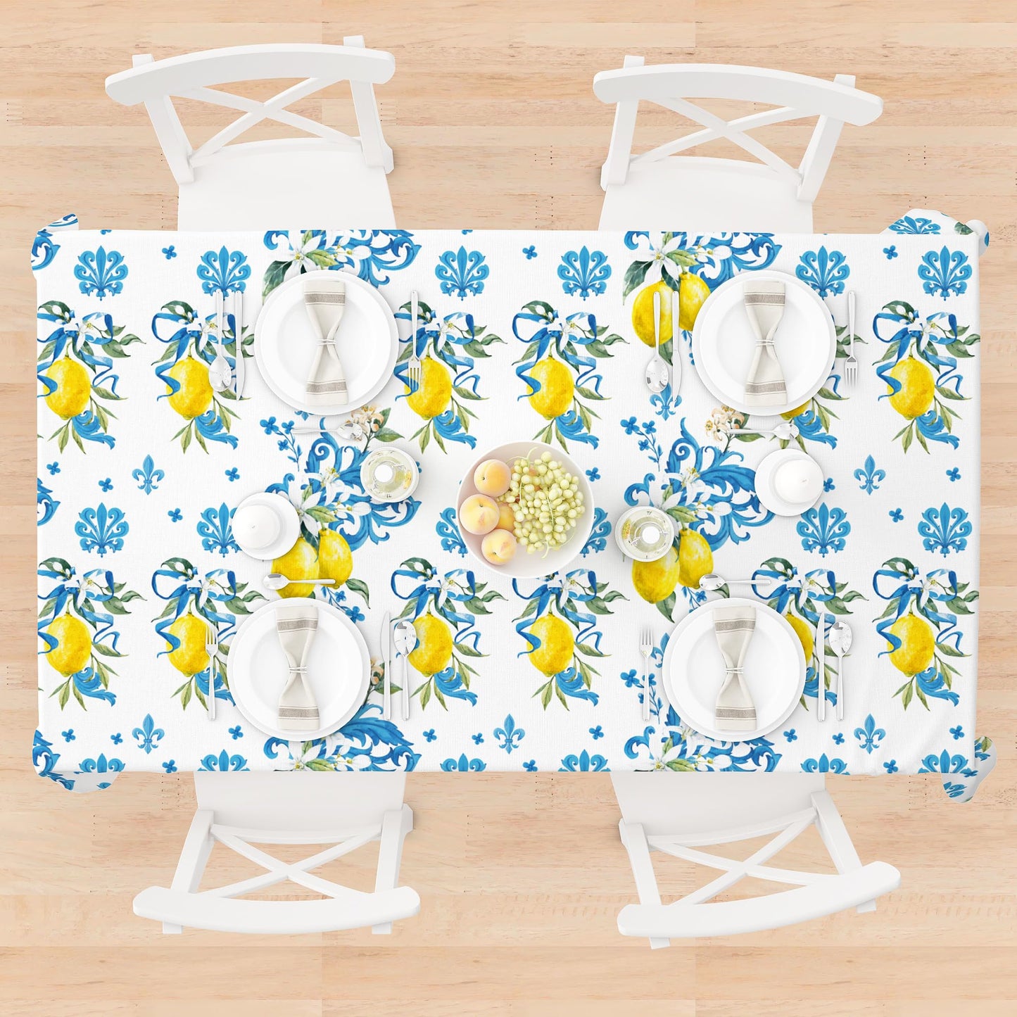 CC HOME 1Pc Blue and White Porcelain Lemon Party Plastic Tablecloth 54 x 87 Inch Long Table Cover, Chinese Style Classical Party Tablecover for Summer Baby Shower Birthday Dinner Picnic Kitchen Event
