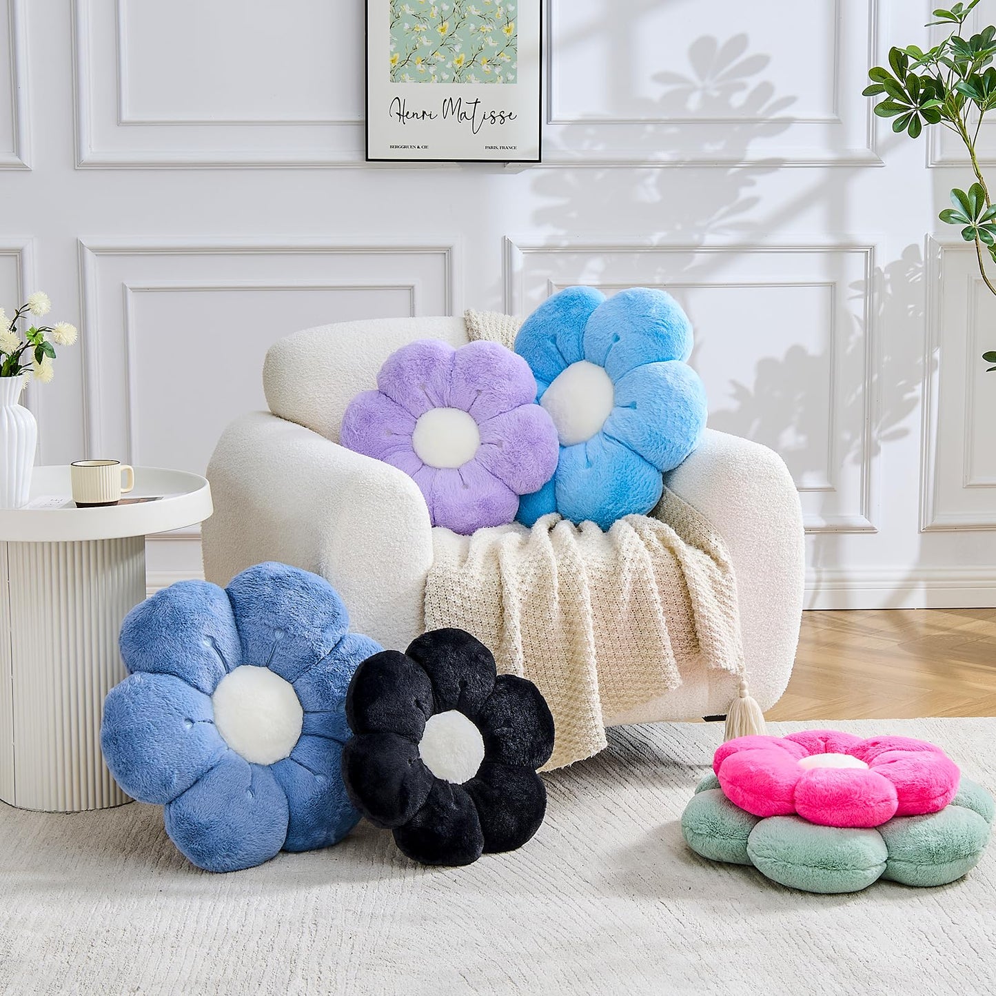VBGYA Flower Pillow Cute Flower Shaped Pillows Decorative Throw Pillows Aesthetic Home Decor Floral Daisy Cushion for Bed (Sage Green, 14.9 Inch)