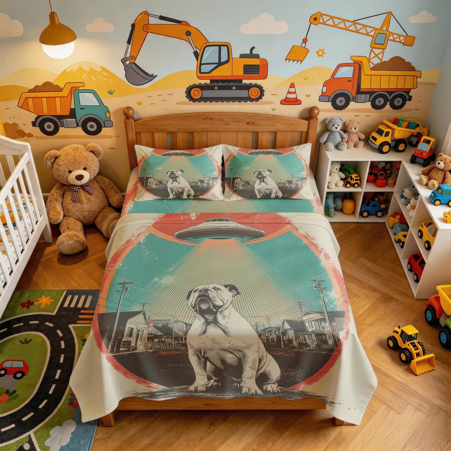 Bulldog Bedding Set 4 Pcs Kids UFO Queen Sheets