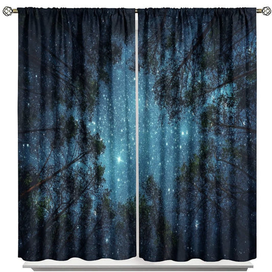 JESTRONRY Forest Starry Window Curtains,Night Moon and Stars Mystic Forest Galaxy Nature Scenery Home Decor Blackout Drapes for Living Room Bedroom Kitchen Bathroom 42x45in