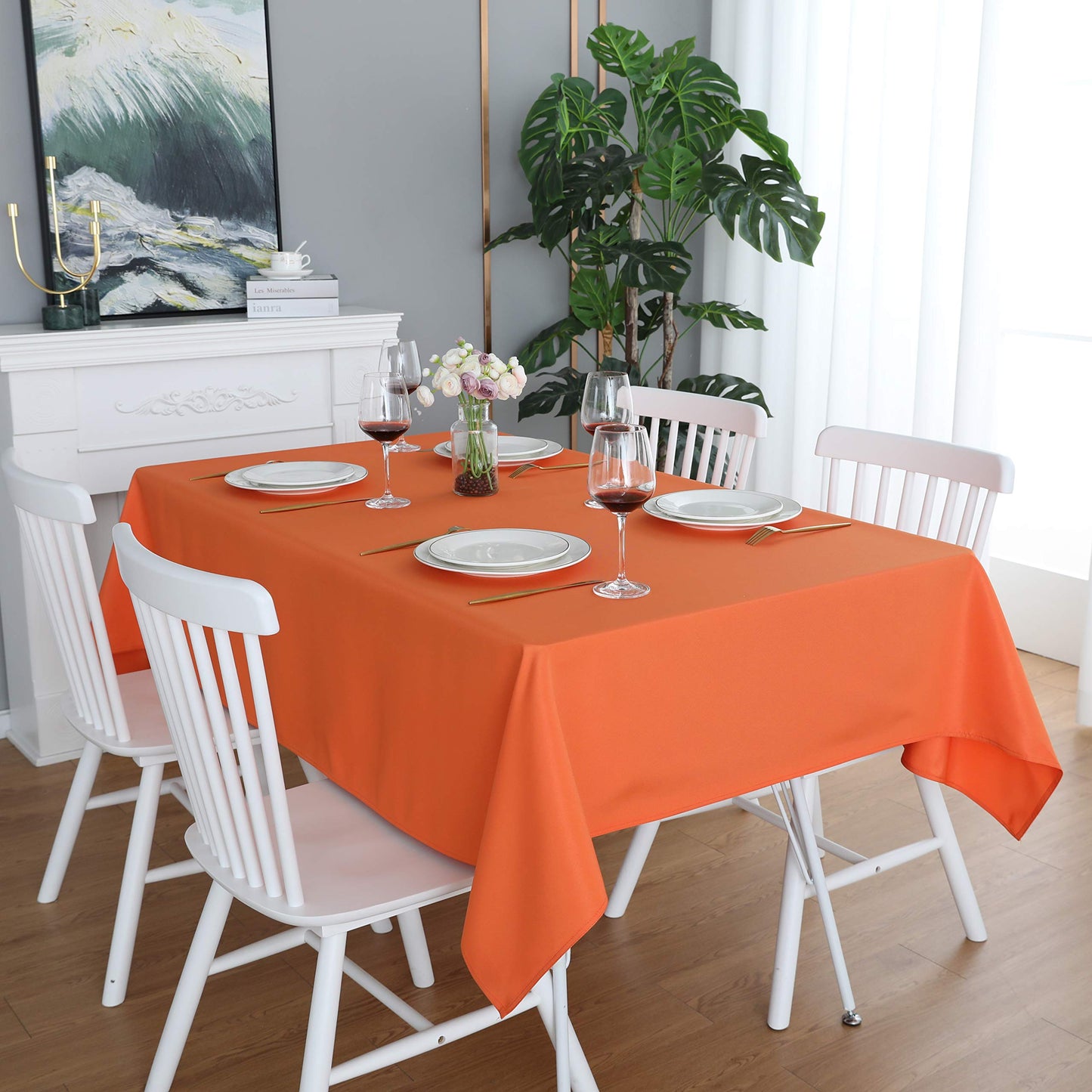 FOLINS&HOME Orange Rectangular Table Cloth in Heavy Duty and Water Resistant Polyester-Wrinkle Free Spillproof and Washable Tablecloth 60 x 120 inch-Table Cover for Indoor and Outdoor-Oblong/Rectangle