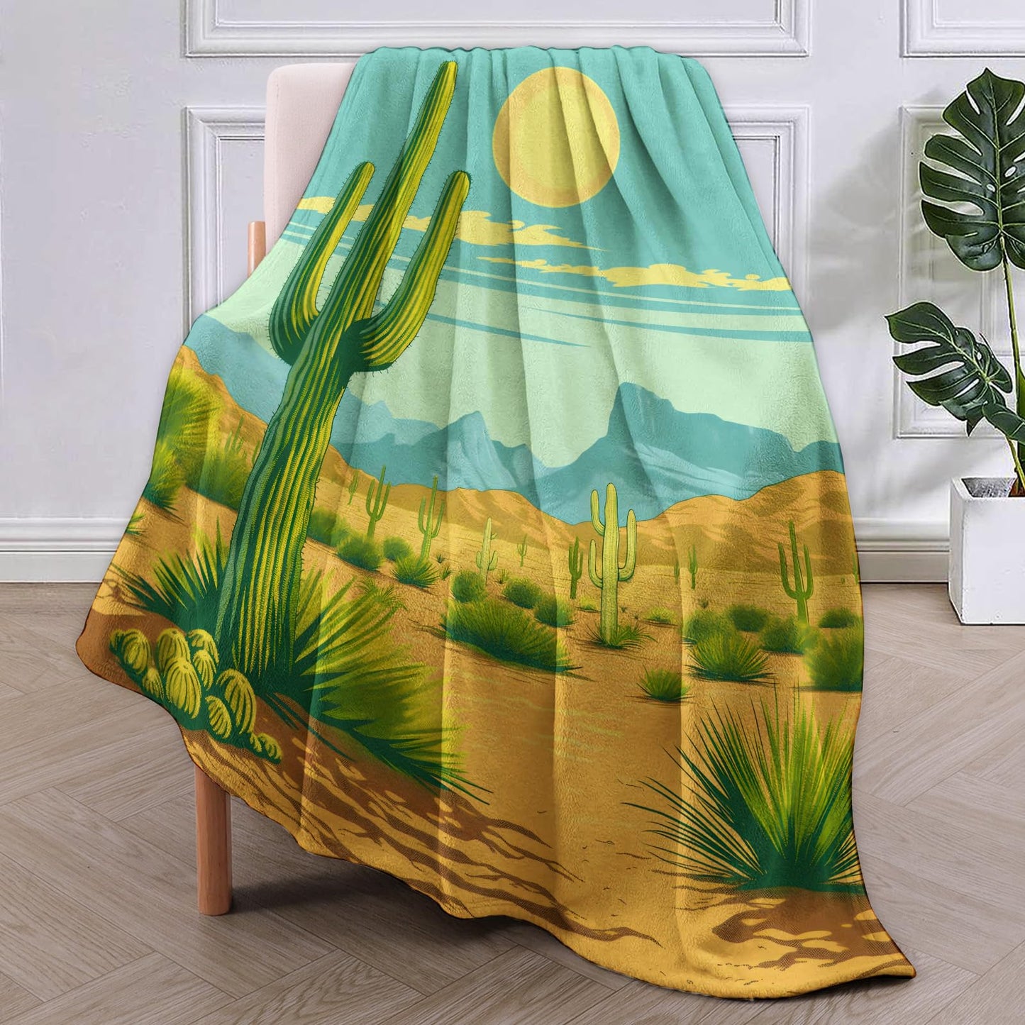 VANZEV Desert Cactus Throw Blanket Gifts for Women, Southwestern Style Blankets for Living Room Home Decor, Cozy Flannel Cactus Plush Throws 50"x60"