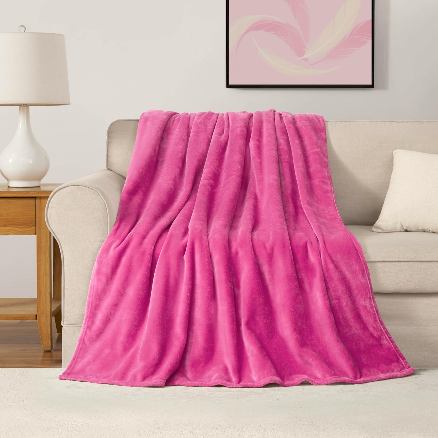 The Sheet Lab Solid Plush 50"X70" Throw Blanket, Hot Pink - Plush Blanket for Ultimate Comfort and Cozy Warmth