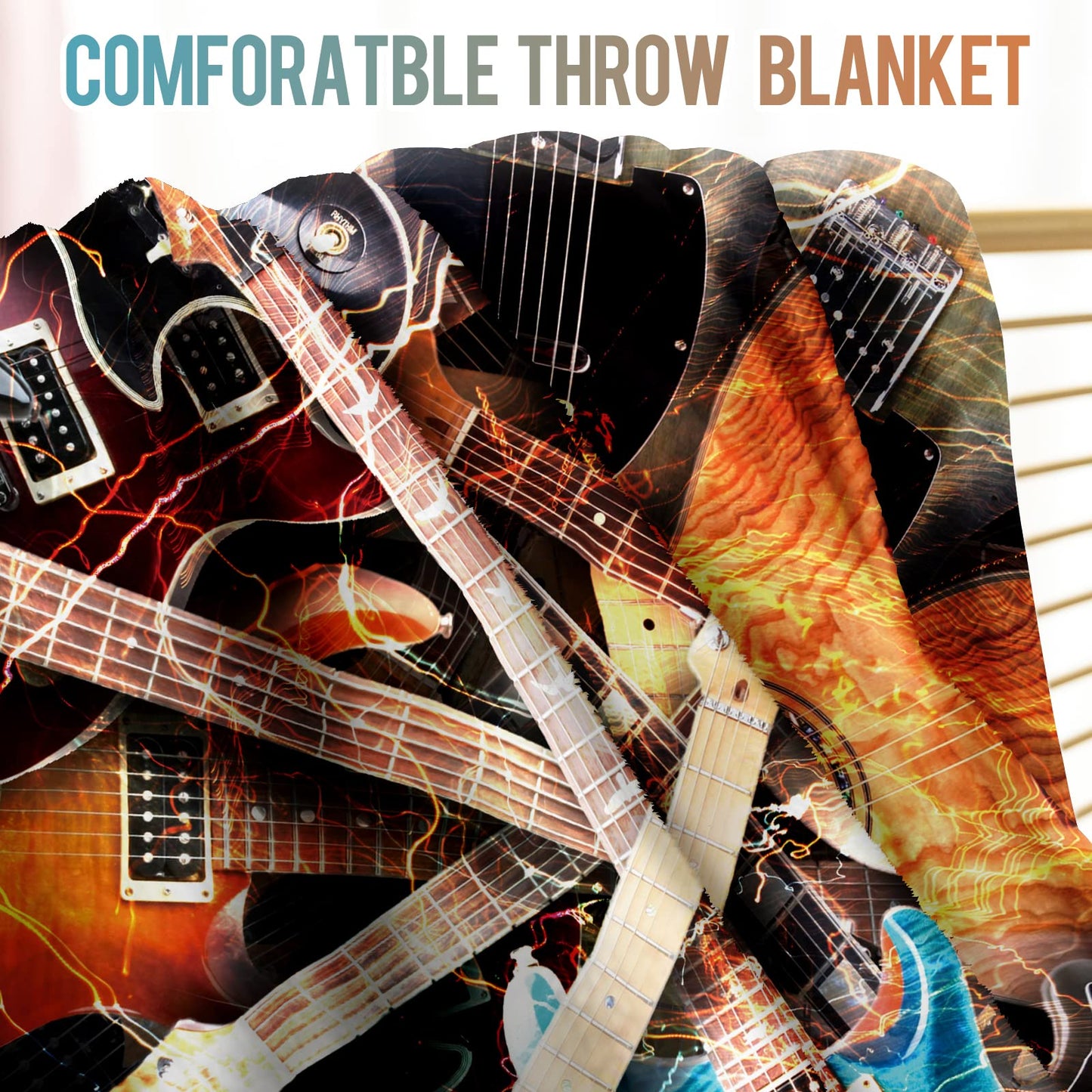 Levens Music Guitar Blanket Gifts for Men Women Girls Boys, 60"x50" Guitar Throw Blanket Rock Instrument Decor for Couch Home Bedroom, Soft Cozy Lightweight Christmas Birthday Gifts for Music Lovers