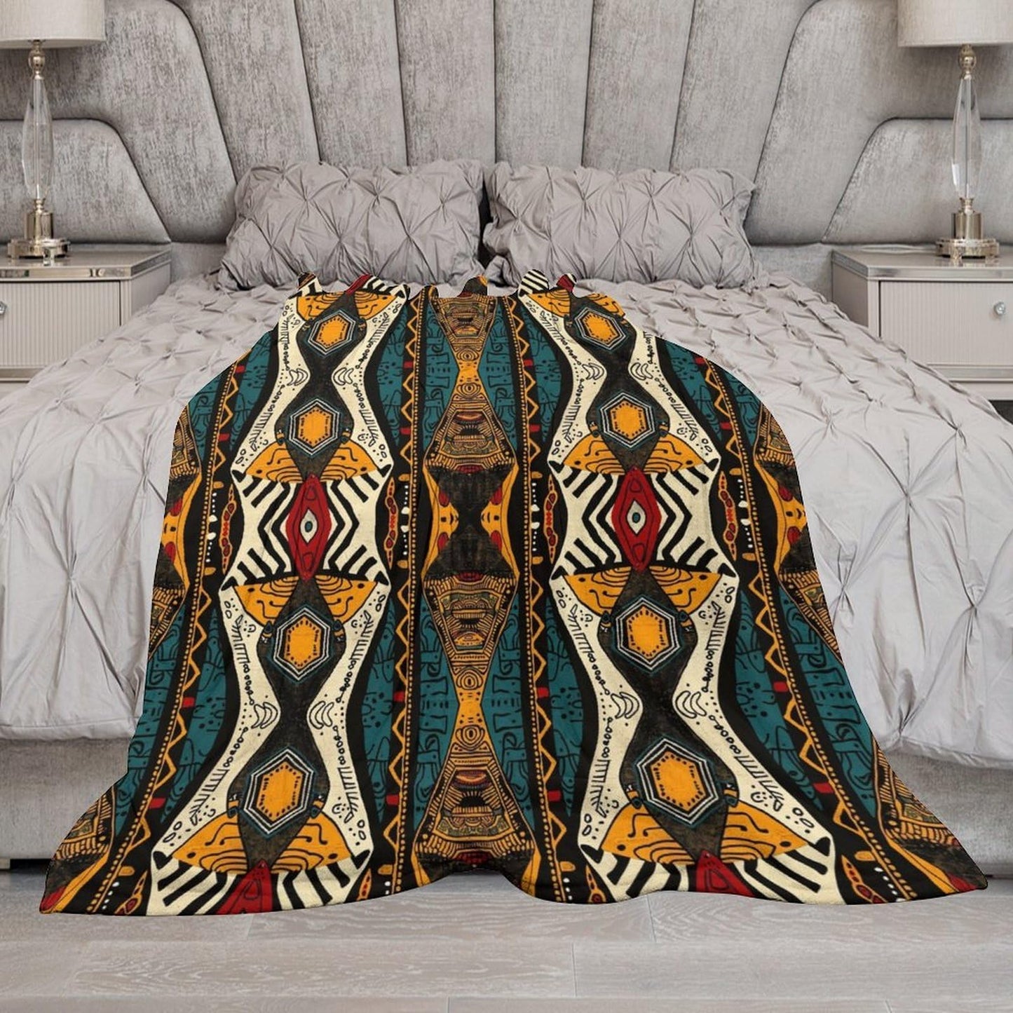 ZhiRain African Tribal Throw Blanket Ethnic Style Totem Geometric Pattern Blanket for Sofa Bed Couch Chair Or Dorm 50"x60"
