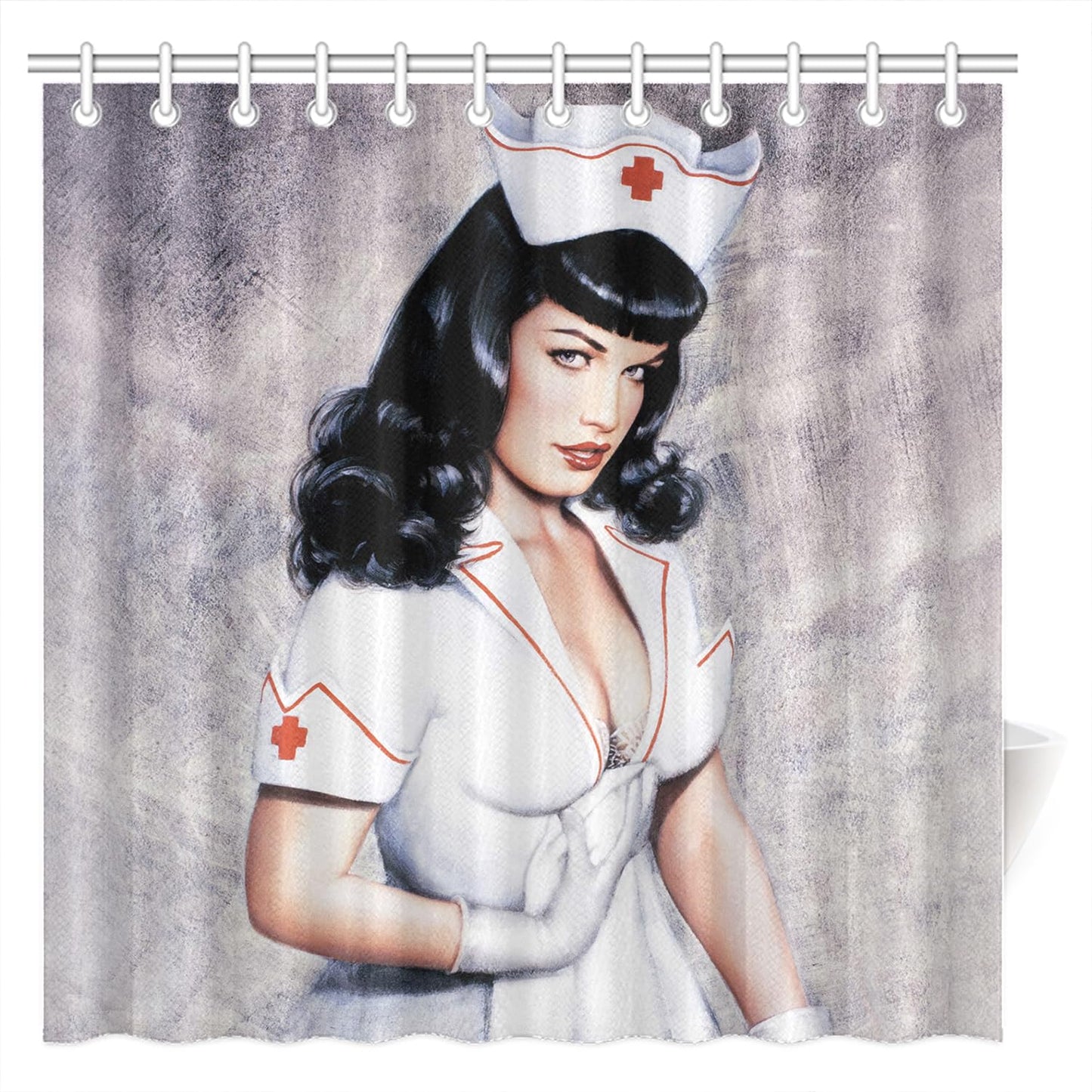 FUNNY KIDS' HOME Retro Pin up Girl Shower Curtains for Bathroom Oil Painting Art Canvas Style Bathroom Decor Sexy Nurse Waterproof Polyester 72(w) x72(h)