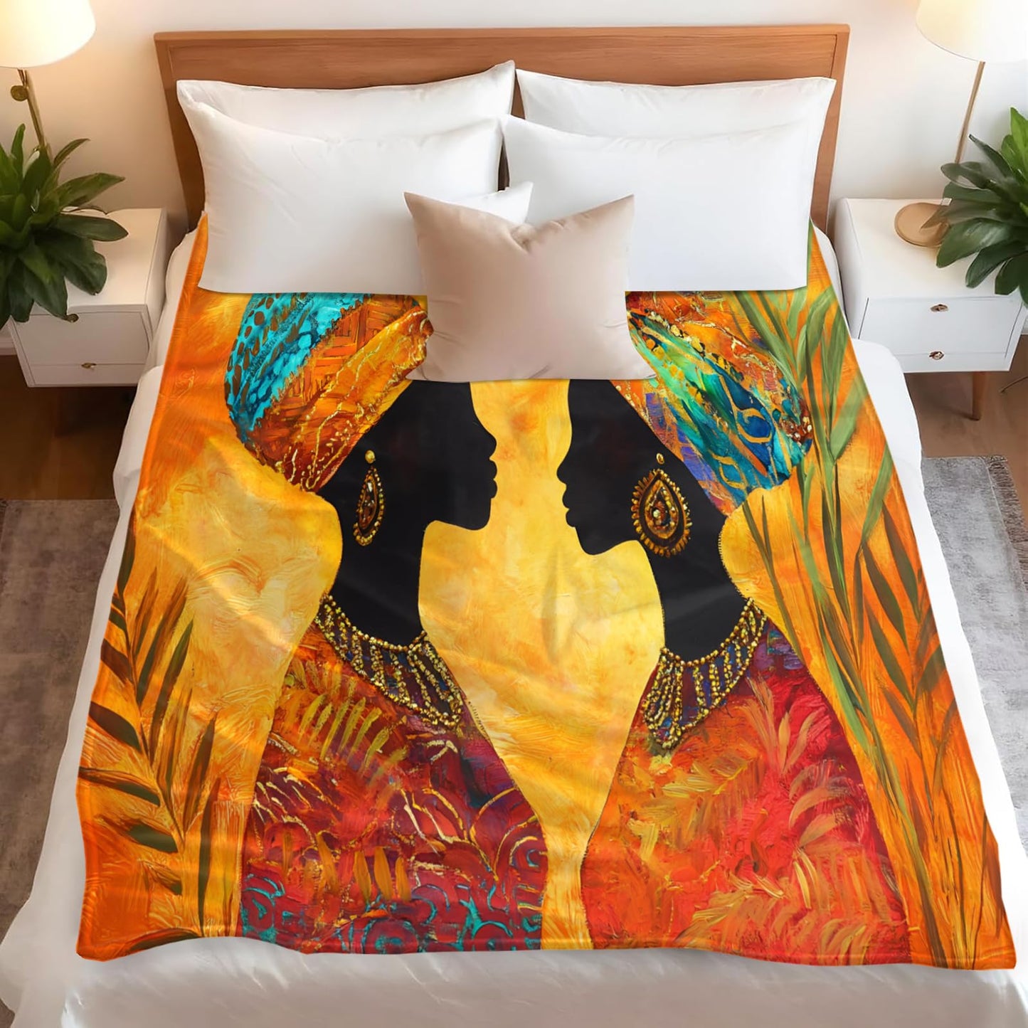 African Blanket Throw African Woman Throw Blankets Black Women Throw Blankets for Camping Travel - Super Soft Cozy Fuzzy Plush Flannel Blanket